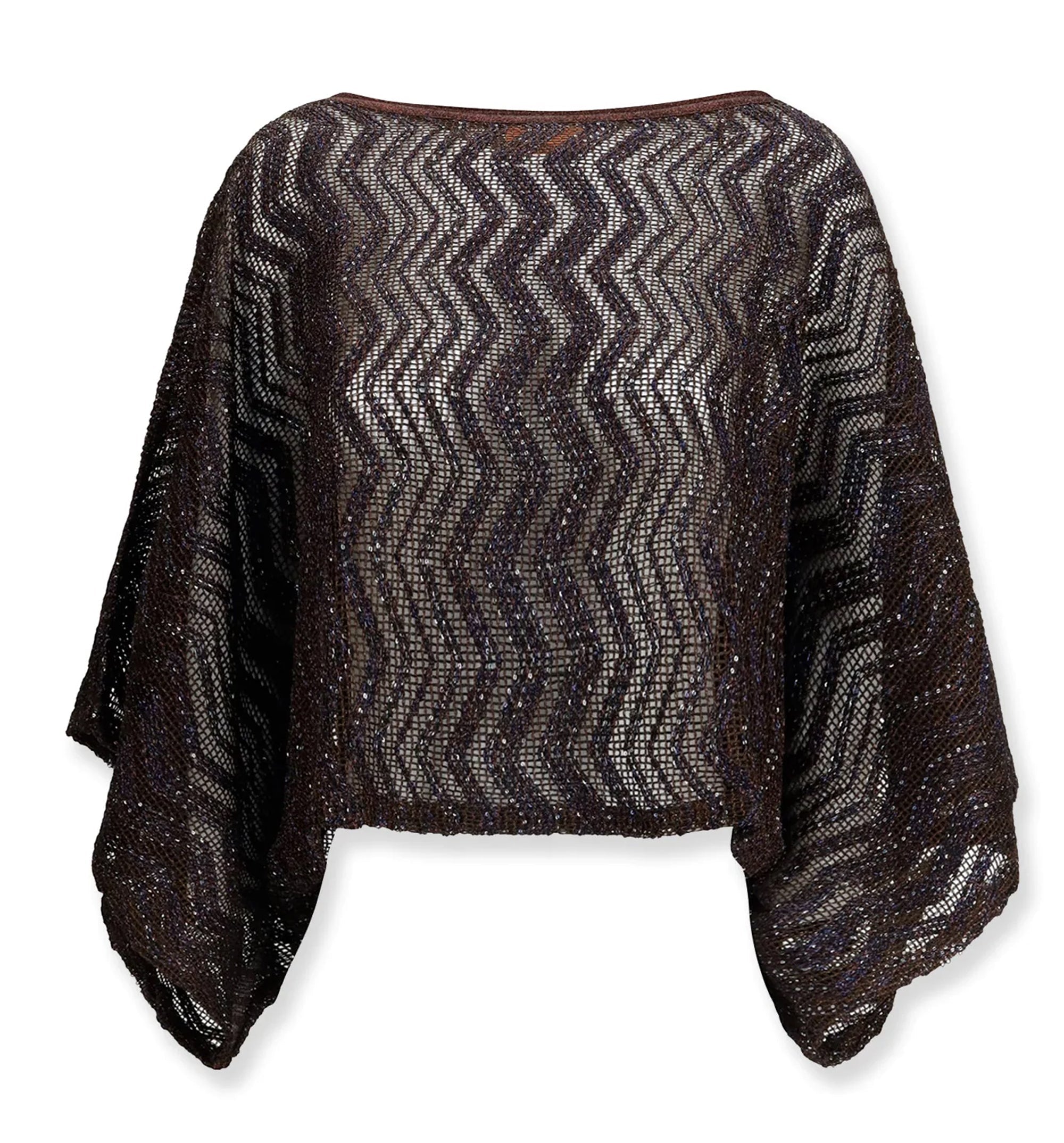 Zigzag Mesh Top With Sequins And Wide Sleeves
