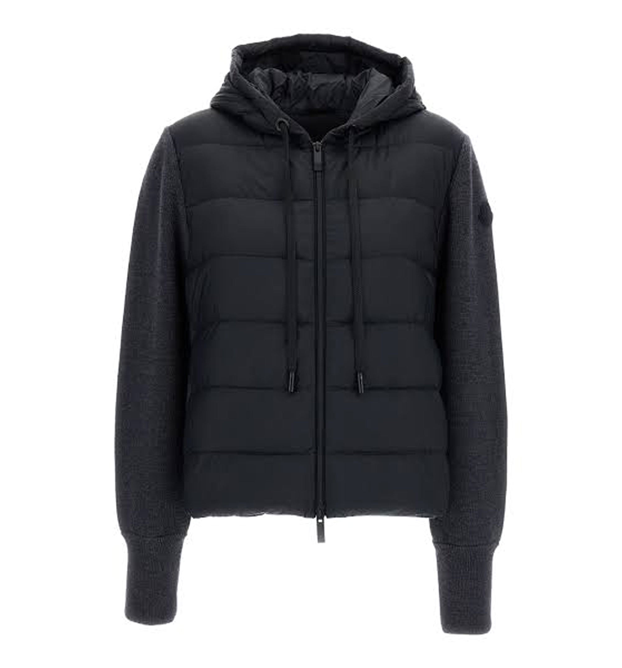 Wool cardigan with a padded hood