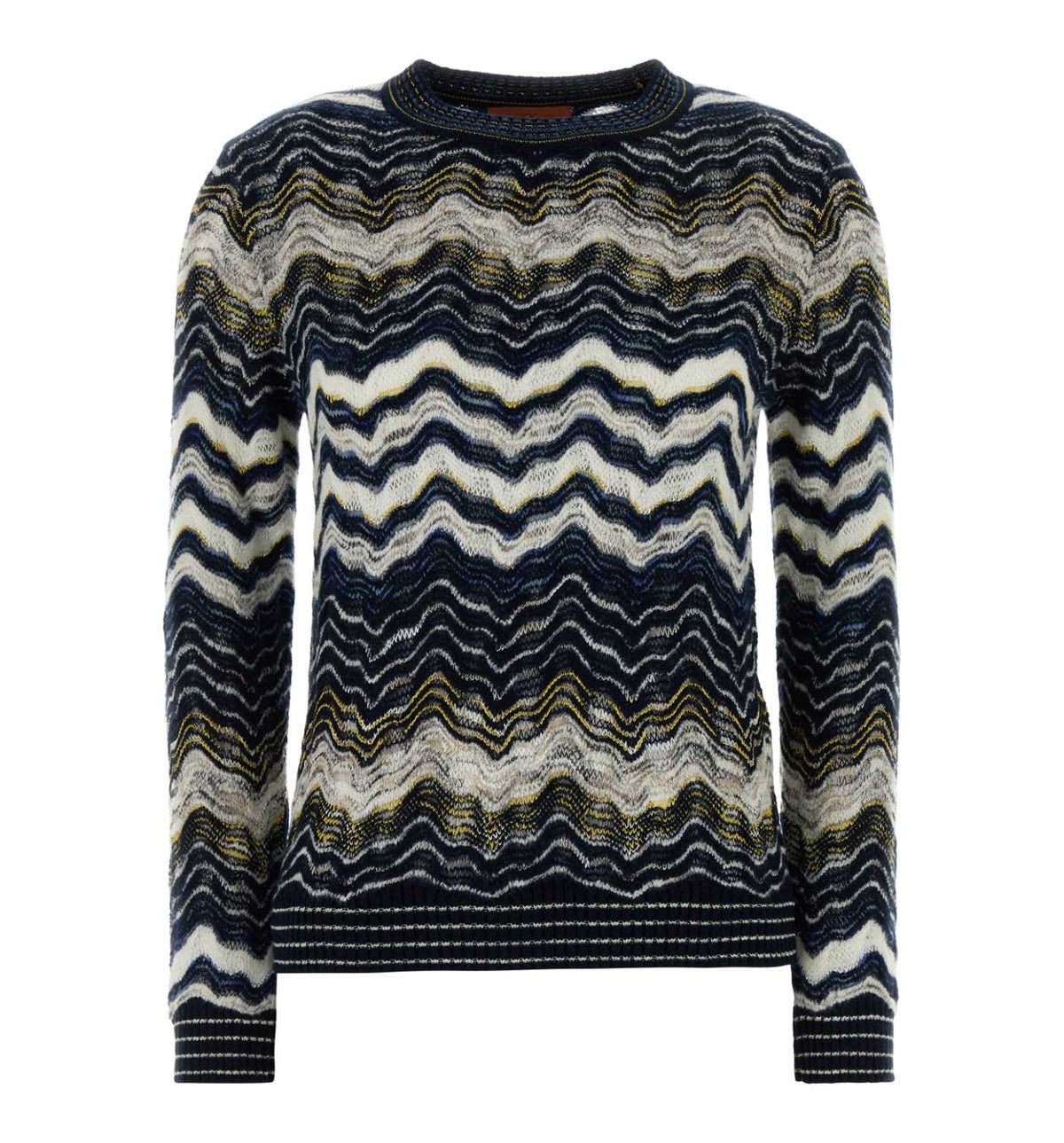 Zigzag-knit wool-blend crew-neck jumper