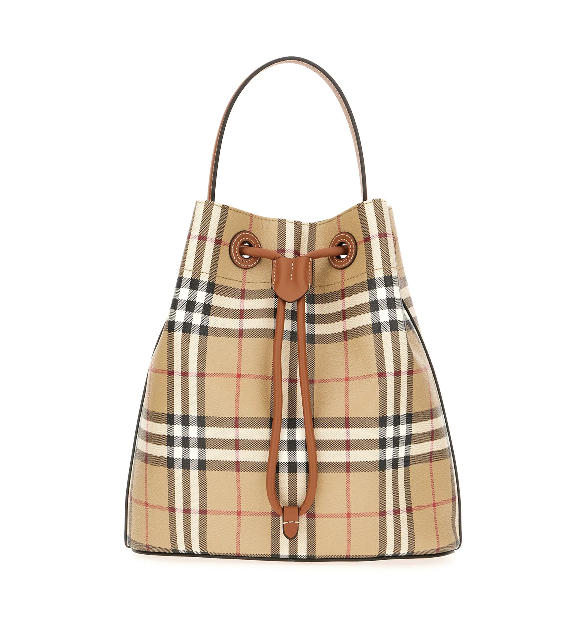 Printed Canvas Check Bucket Bag