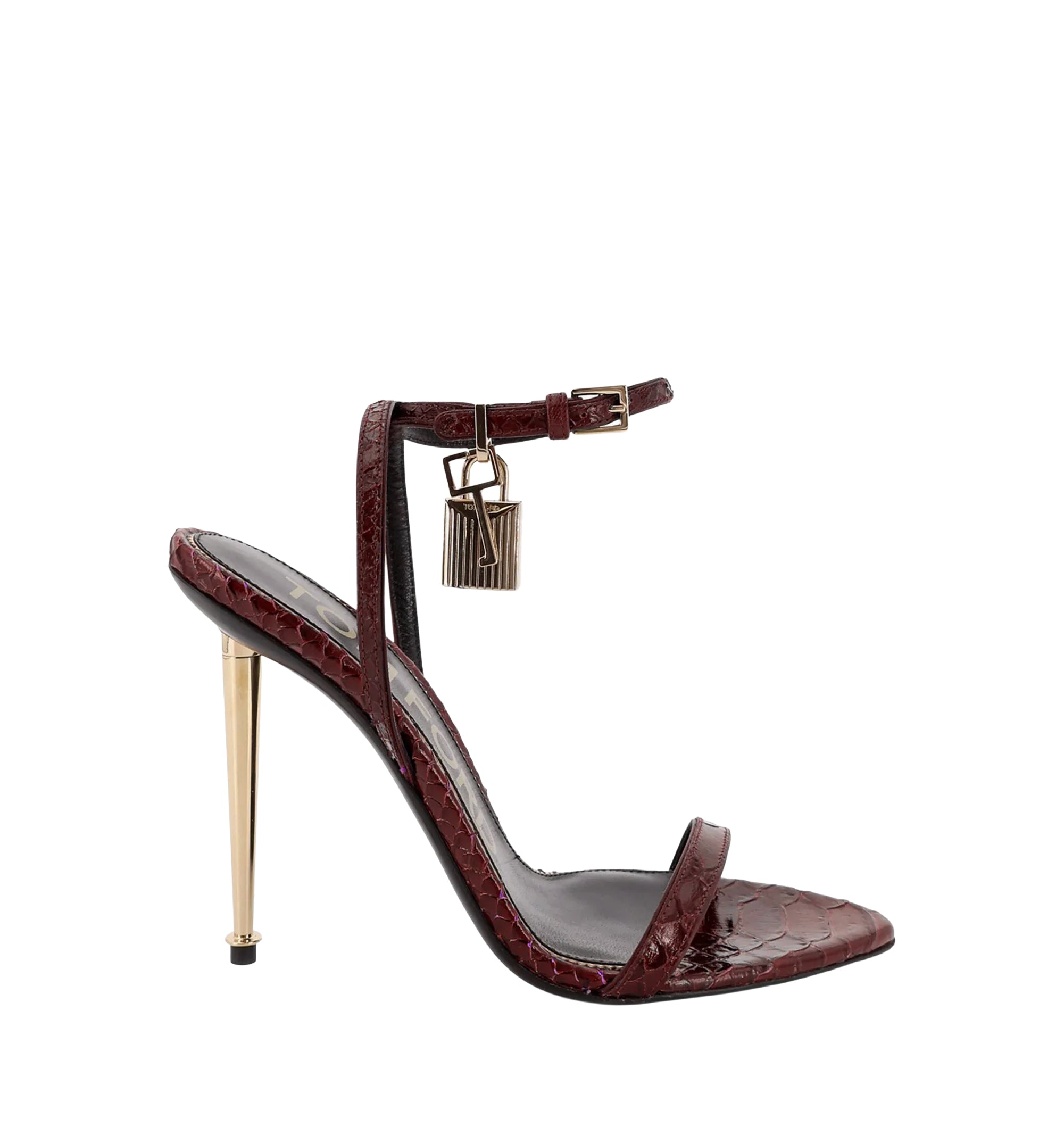 Semi Shiny Printed Python Padlock Pointy Naked Sandal