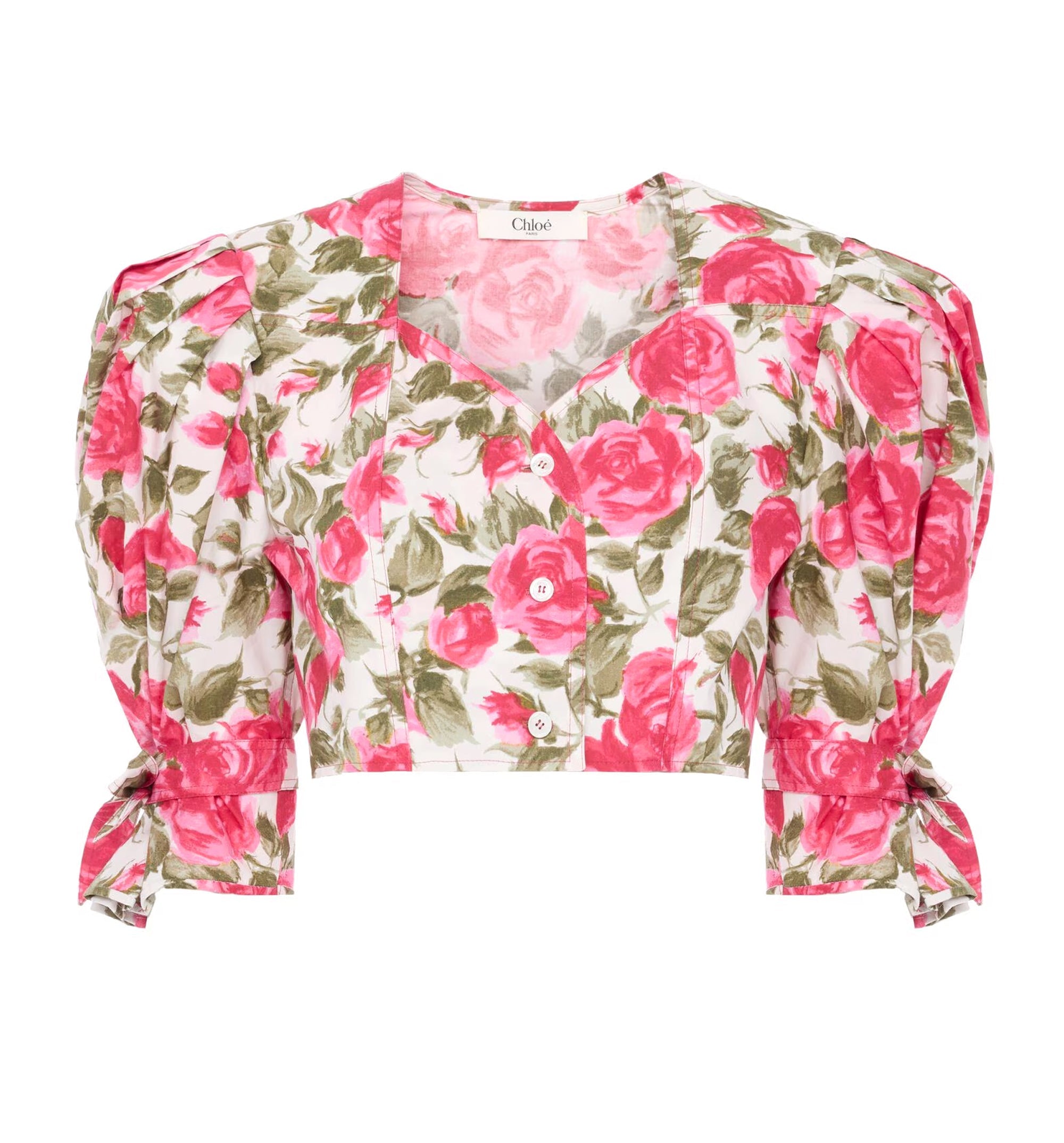 Puff-sleeve cropped top in cotton poplin
