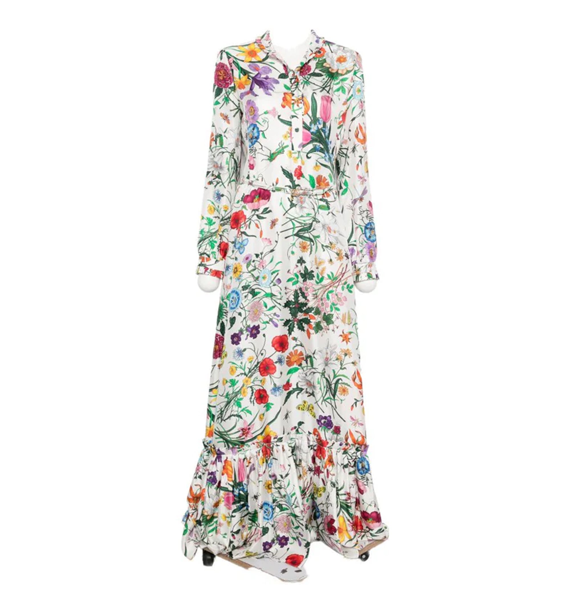 Printed Silk Twill Long Dress