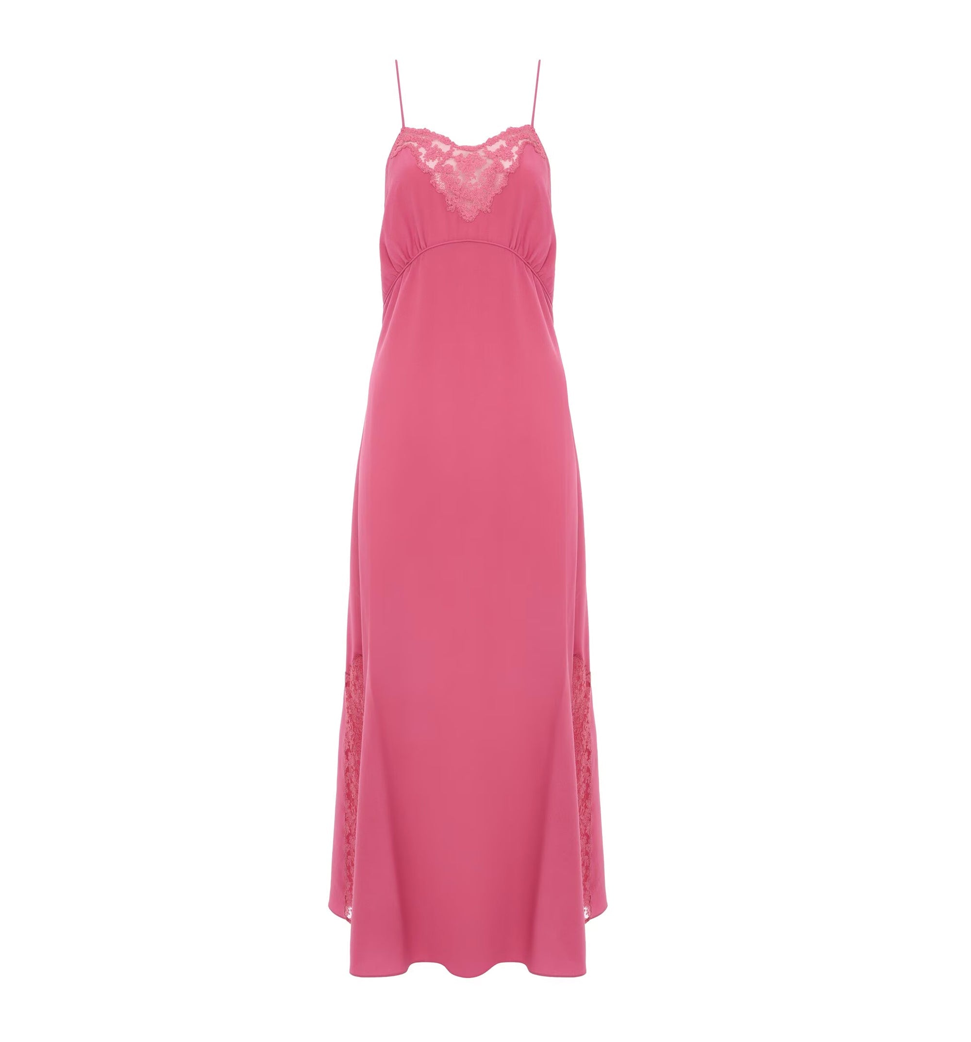 Long lingerie dress in crêpe de chine & lace