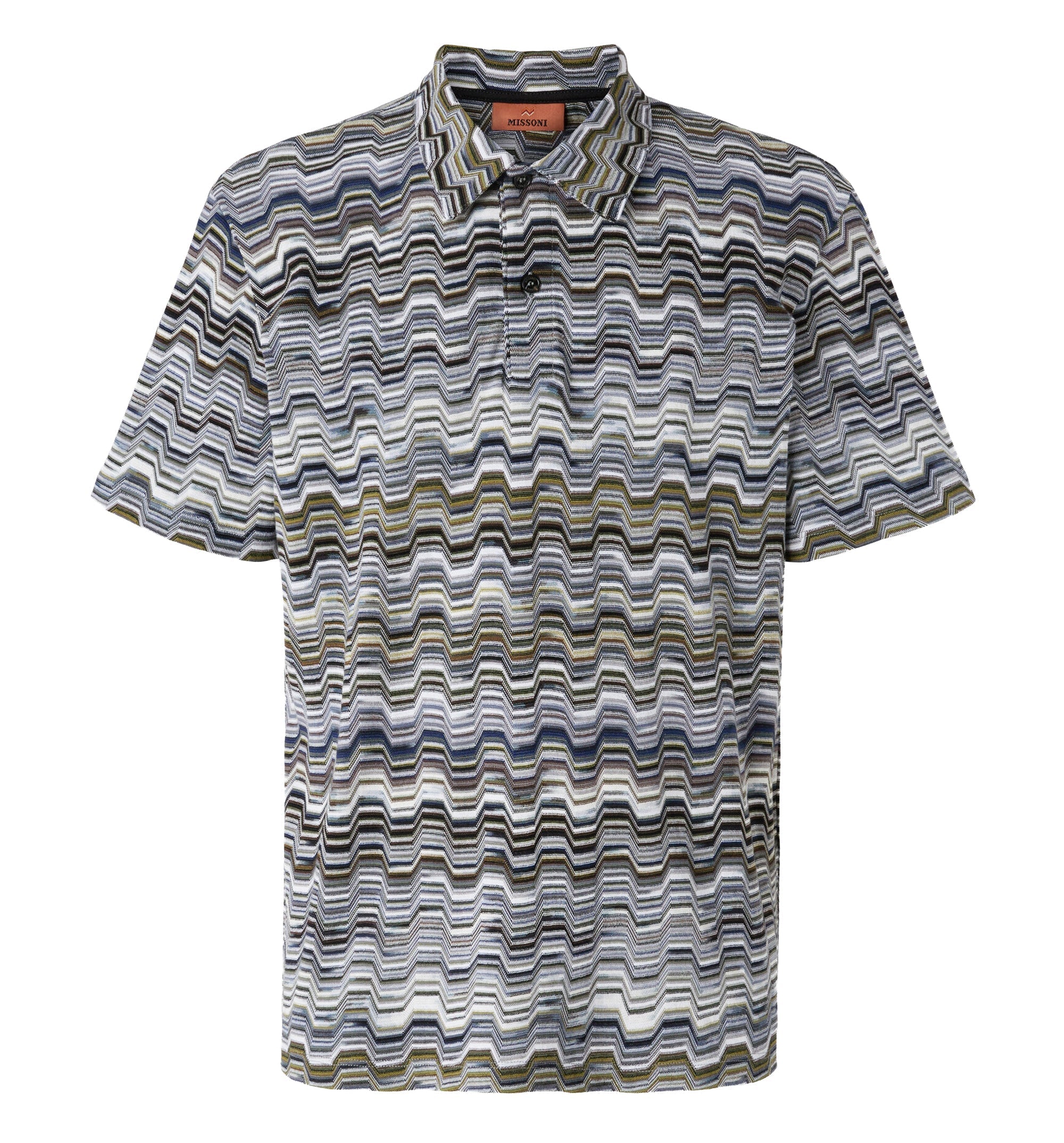 Cotton Polo Shirt With Raschel Knit And Greek Motif