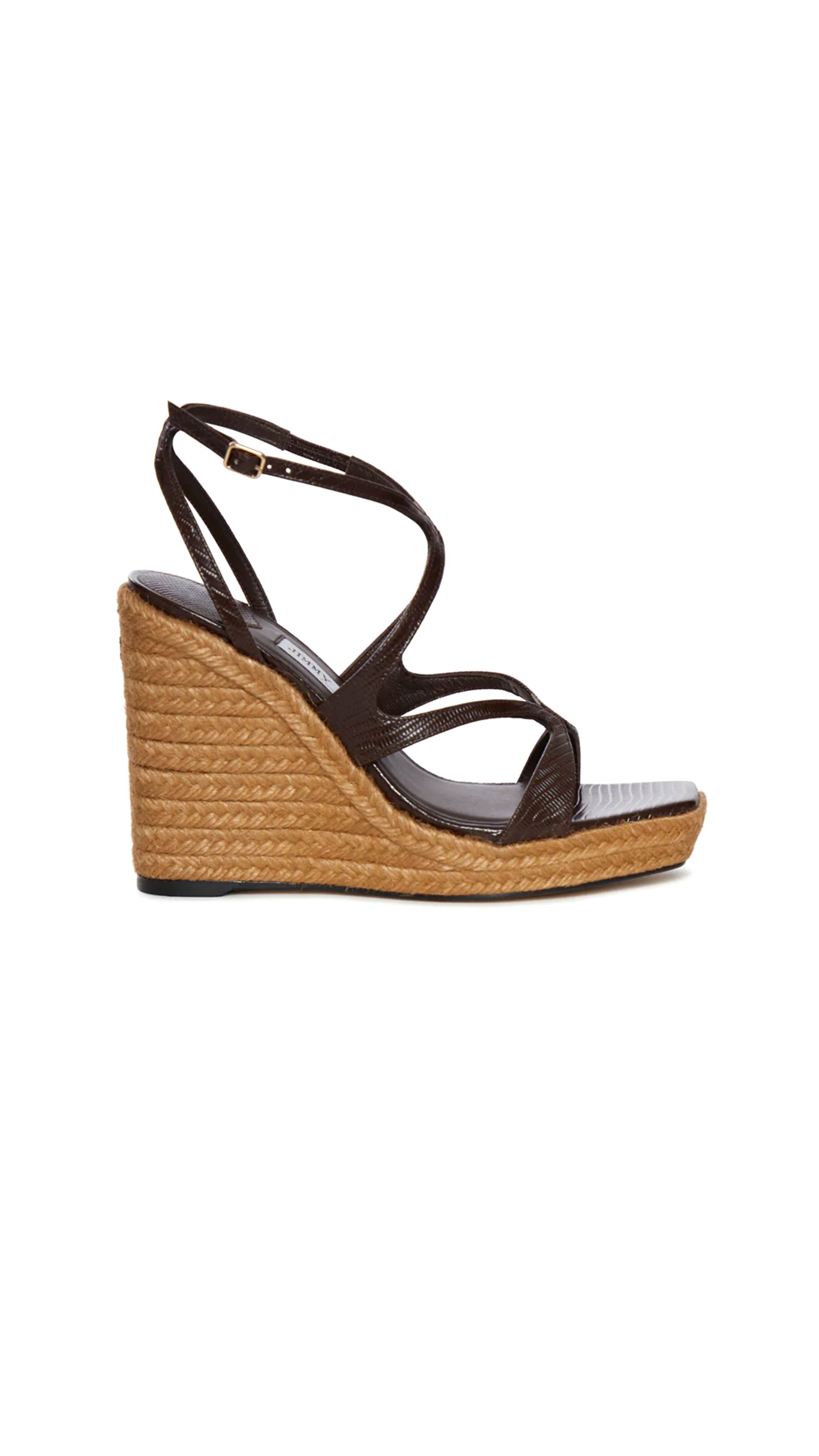 Ayla Lizard Printed Leather Wedges - Coffee