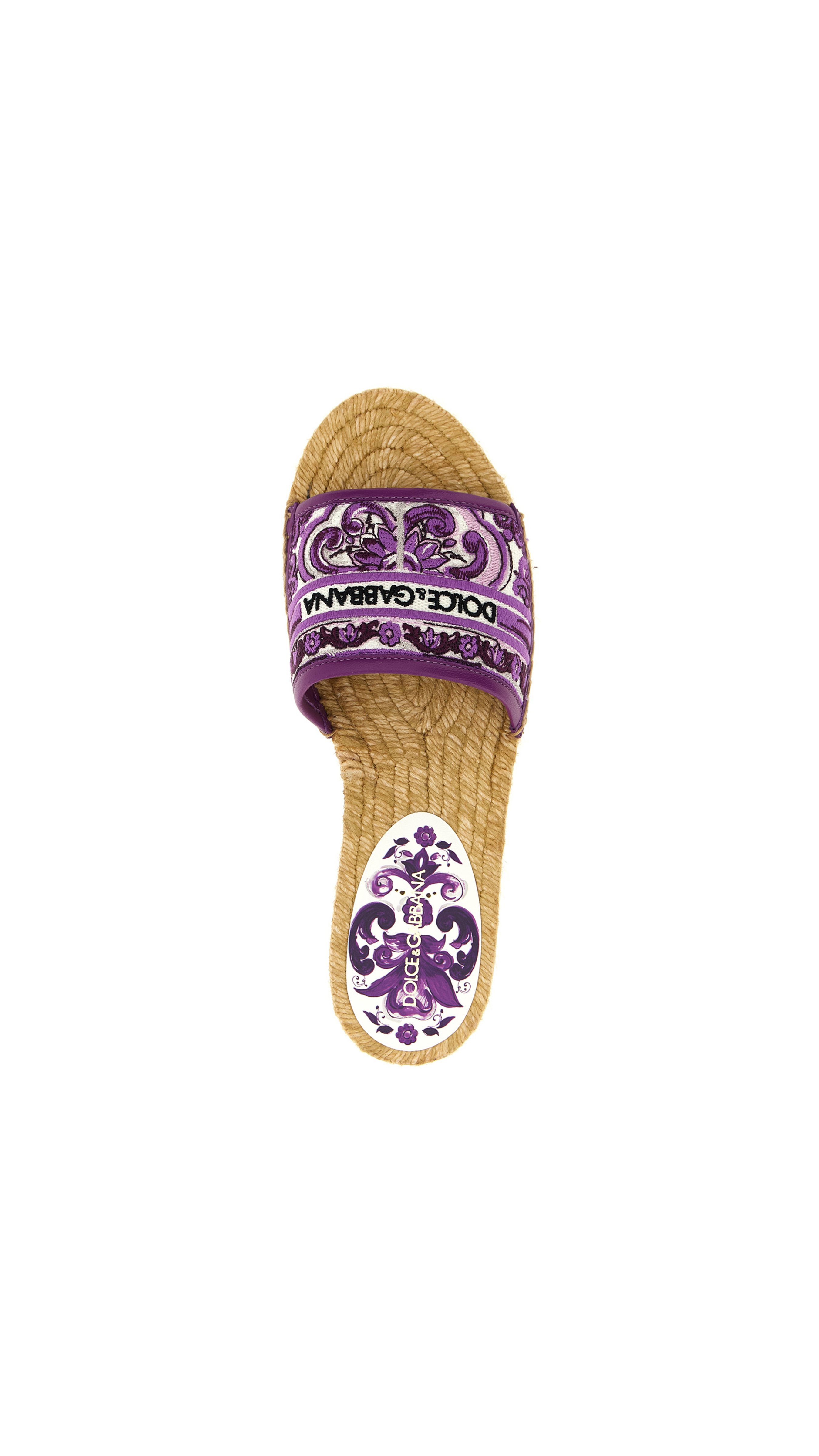 Embroidered Majolica Pattern Espadrille Slides - Purple