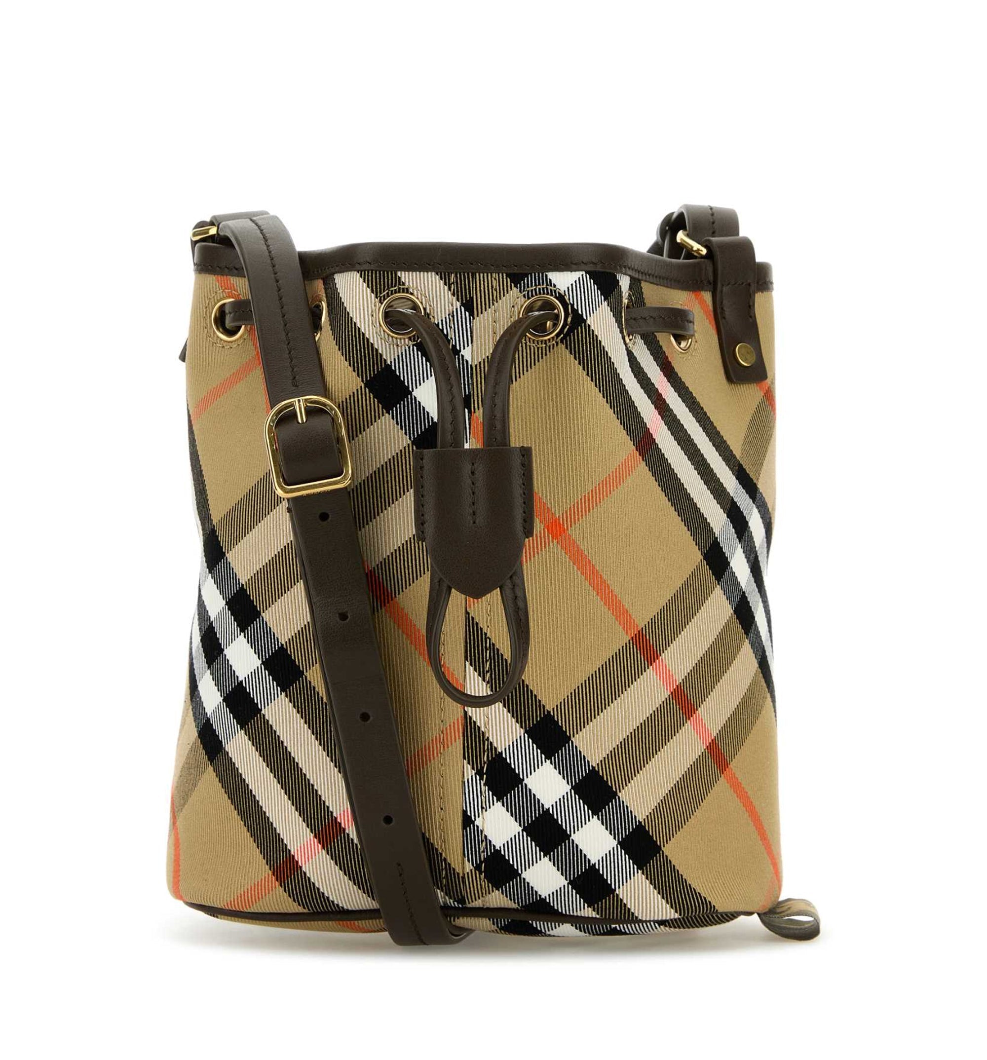 Embroidered Check Canvas Mini Bucket Bag