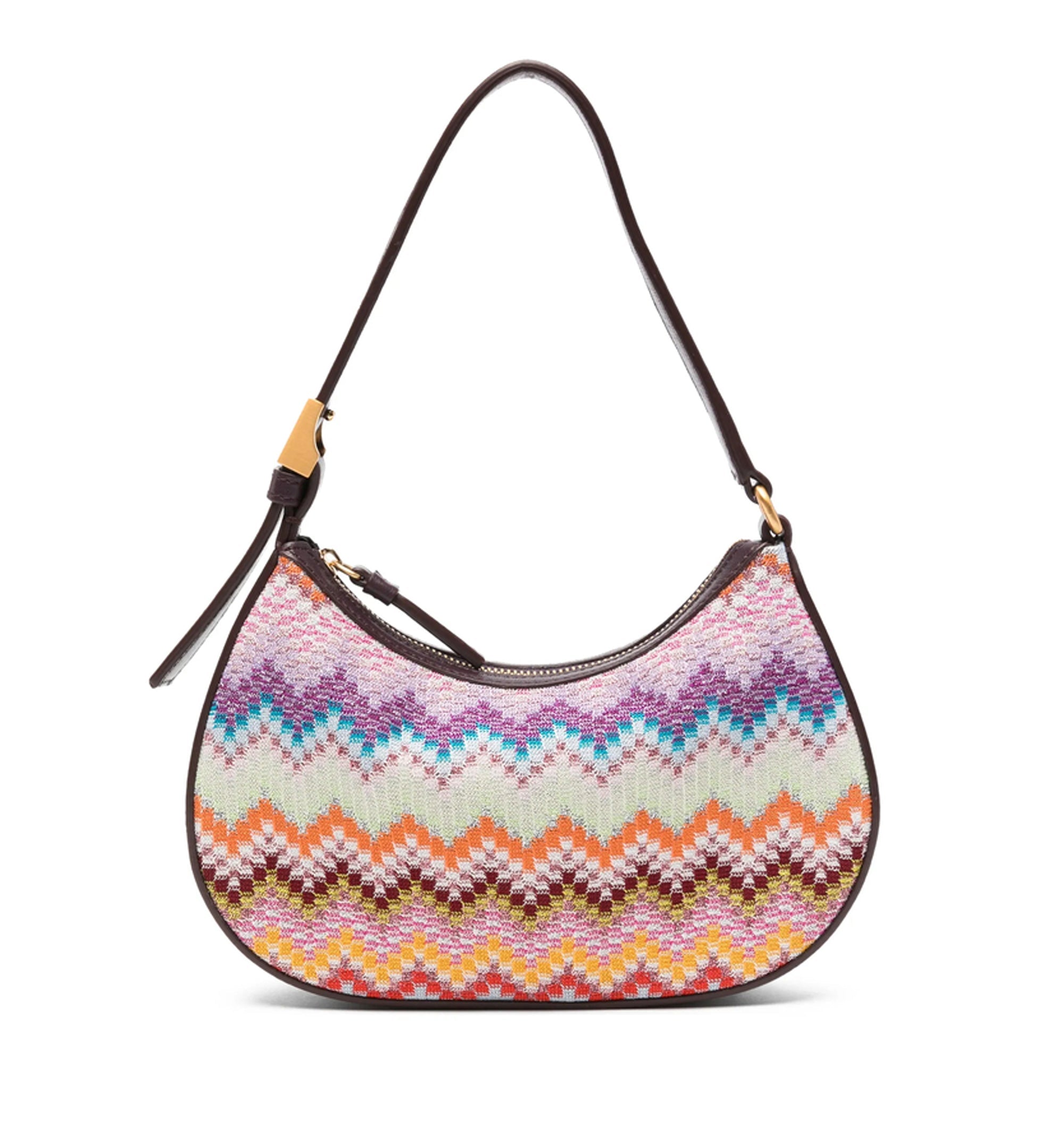 Mini Zigzag-Knit Leather-Trim Shoulder Bag