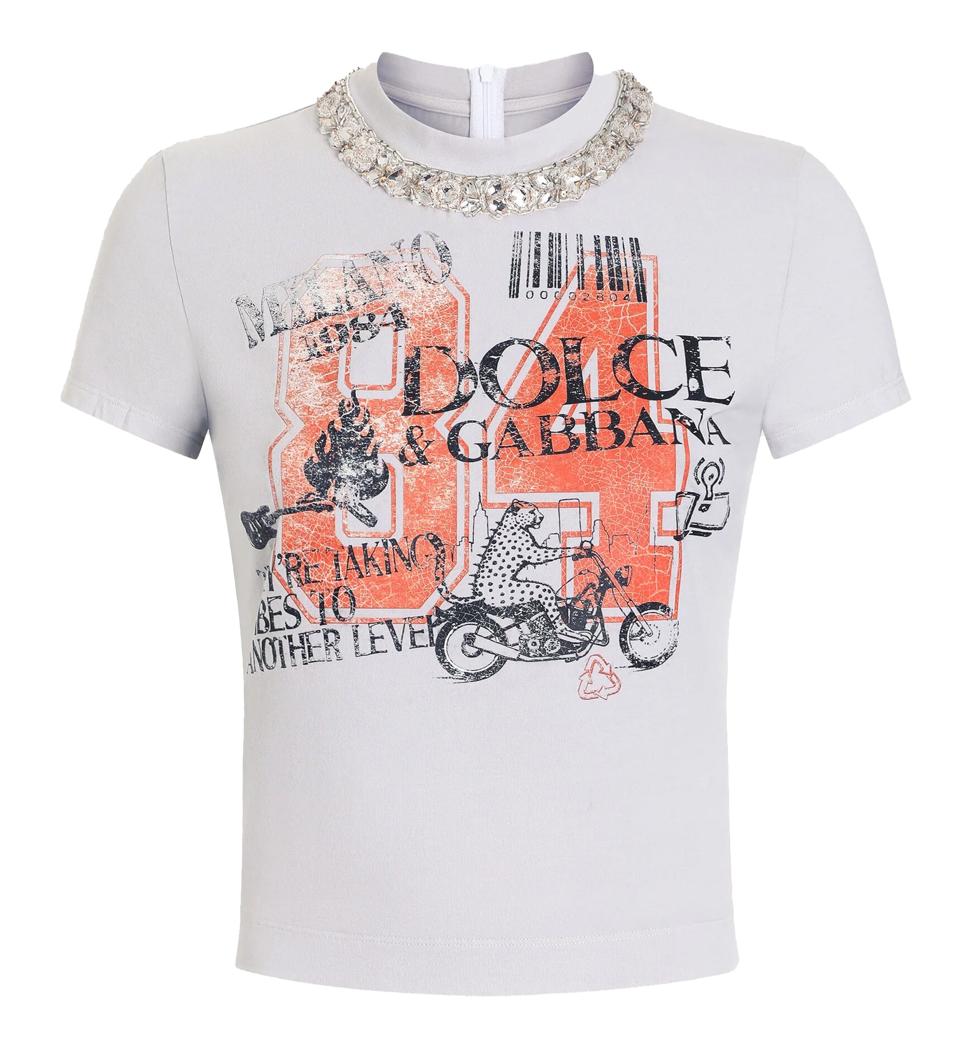 Jersey T-Shirt With Print And Crystals