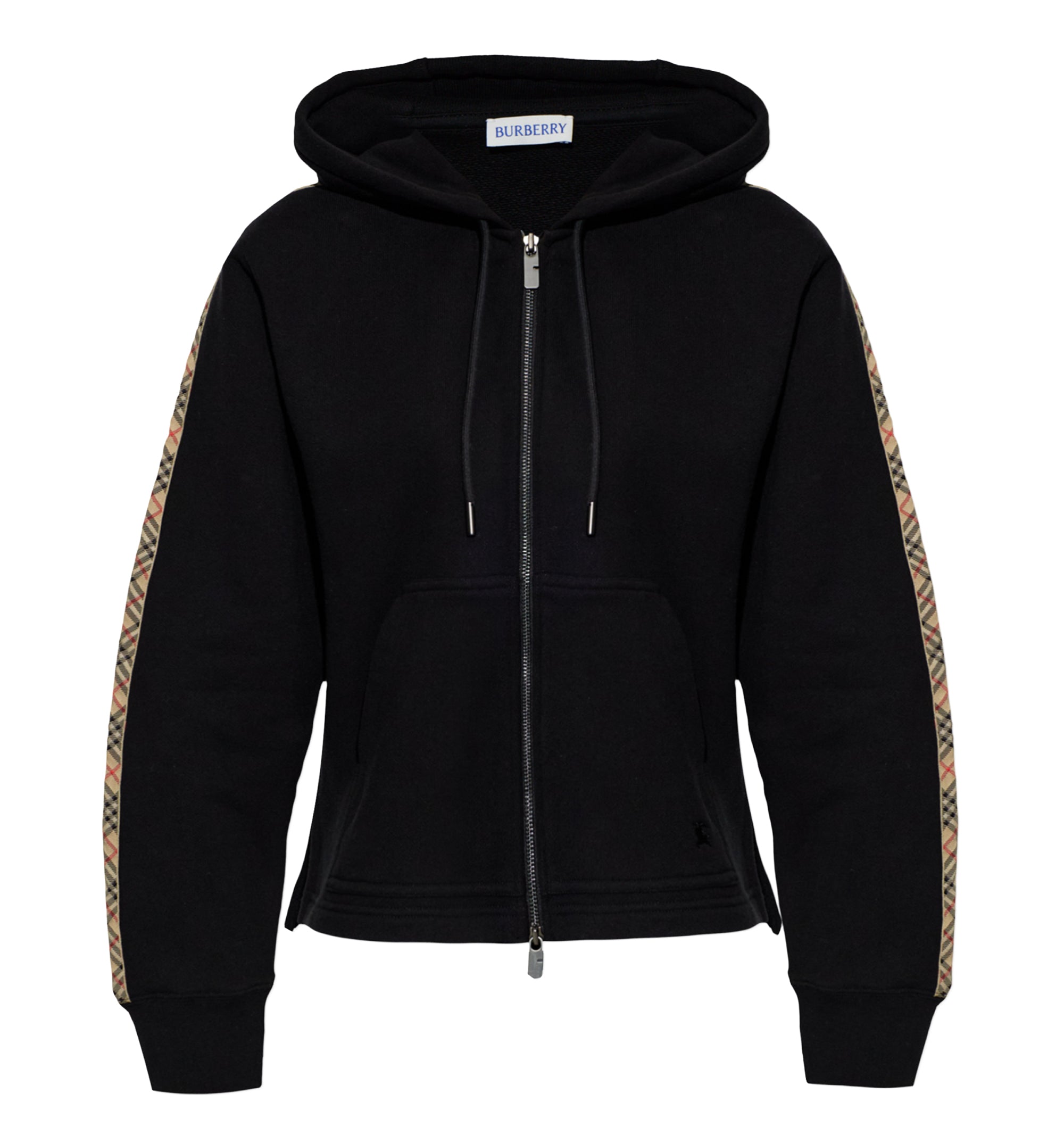 Check Trim Cotton Zip Hoodie