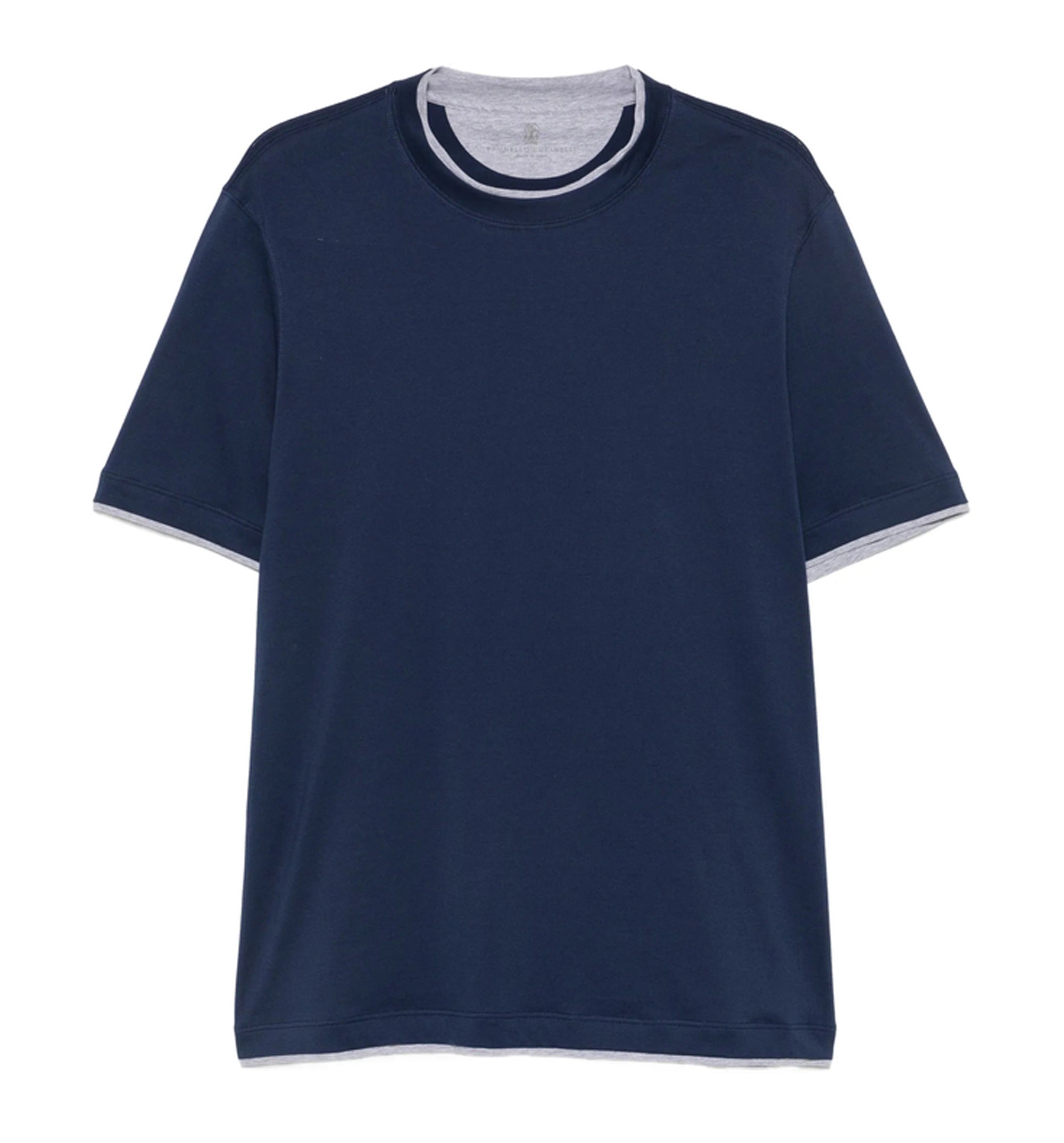 Cotton jersey crew neck T-shirt with faux-layering