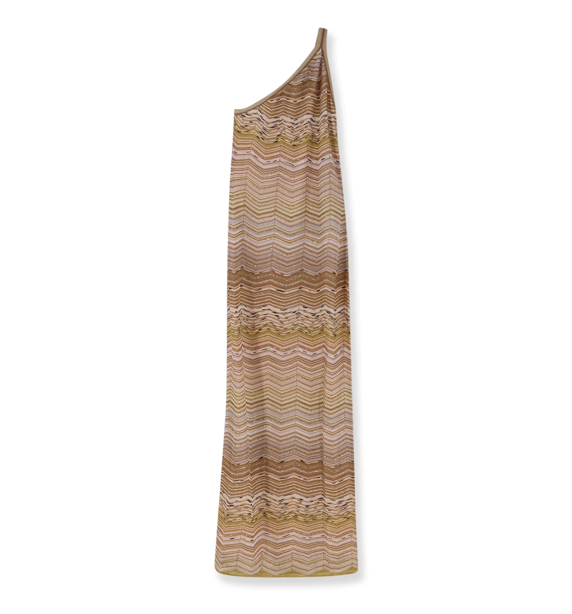 Long One-Shoulder Dress With A Chevron Pattern With Sequins