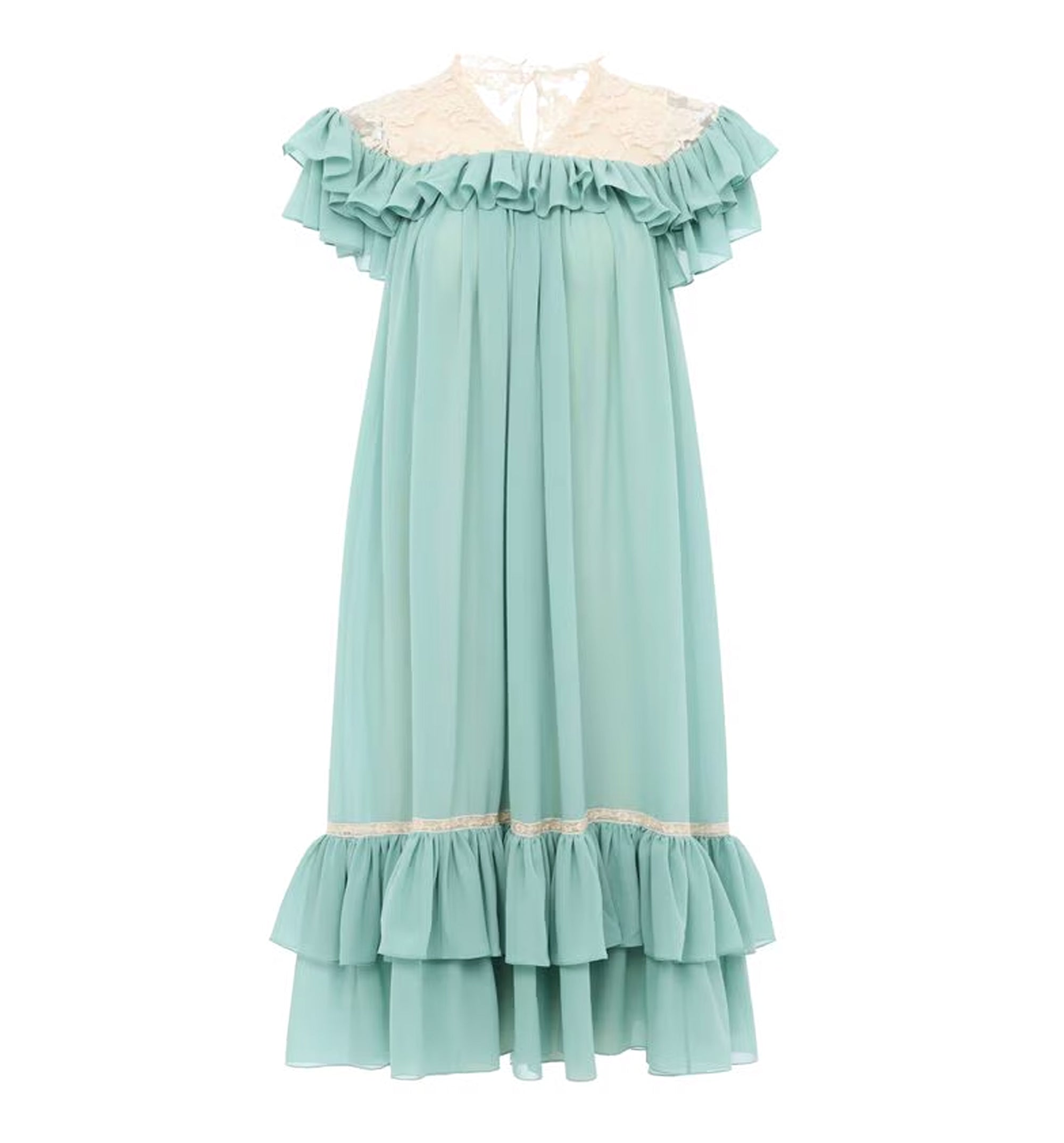 Short-Sleeve Mini Dress In Silk Georgette & Lace