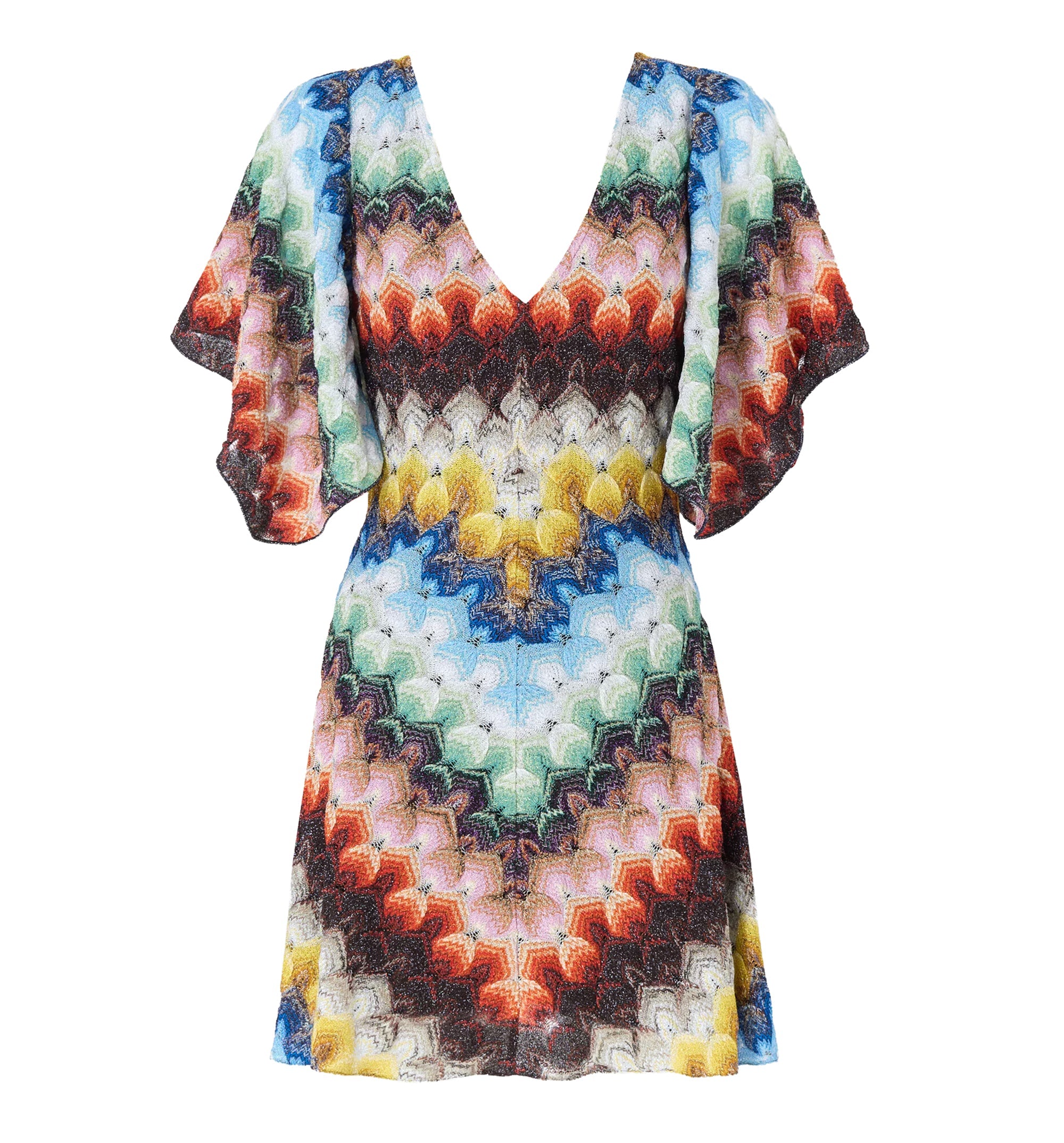 Short dress in lamé viscose blend with lace motif