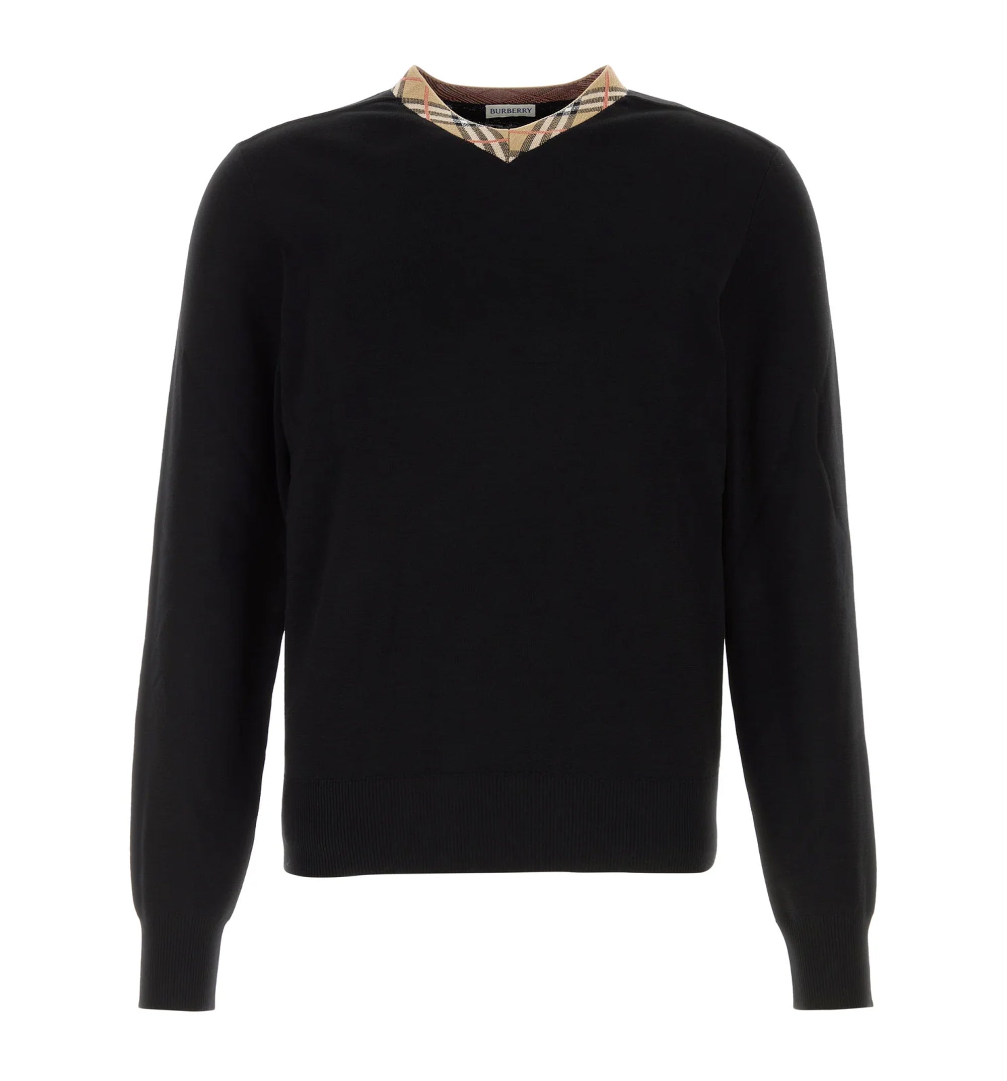 Check Trim Wool Sweater