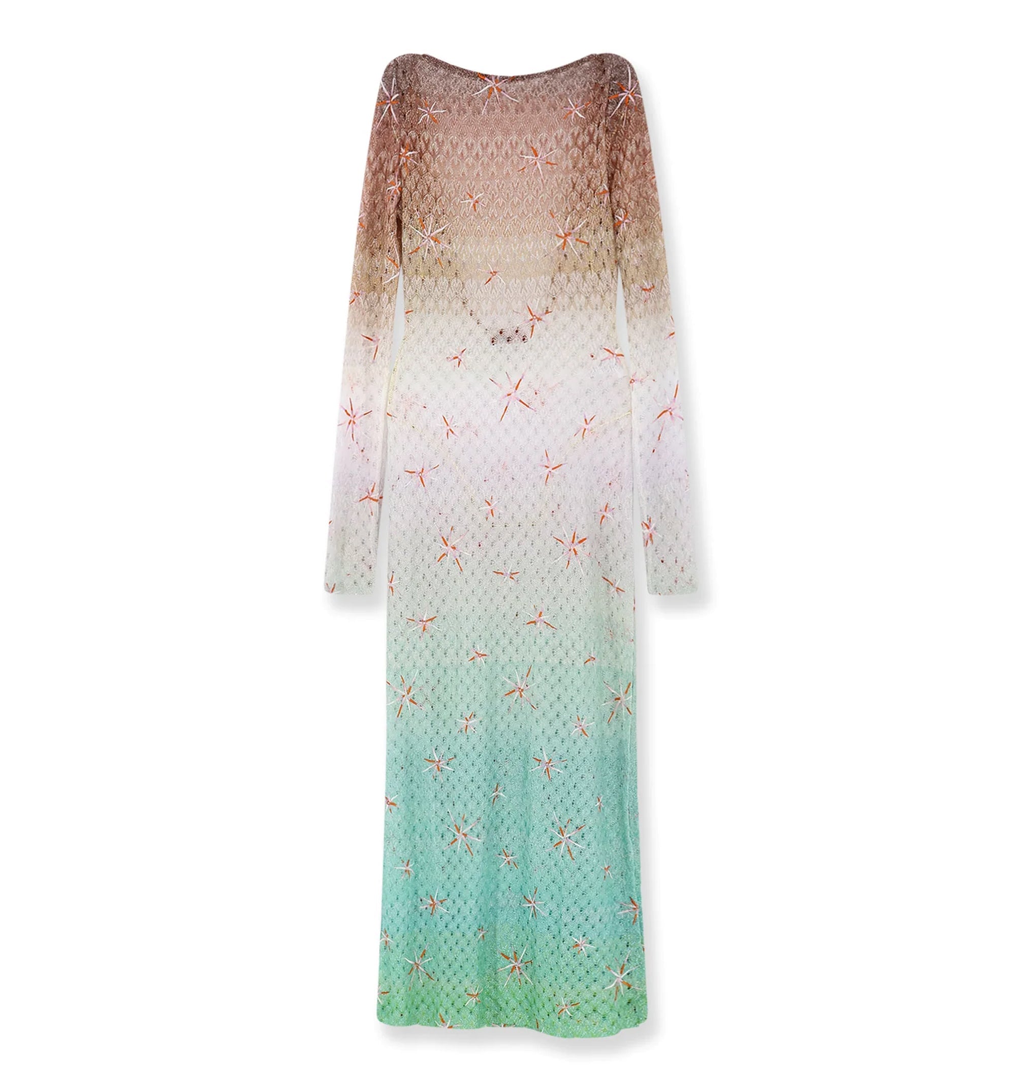 Long Cover-Up Dress in Lamé Viscose With Dégradé Spiderweb Motif and Embroidery