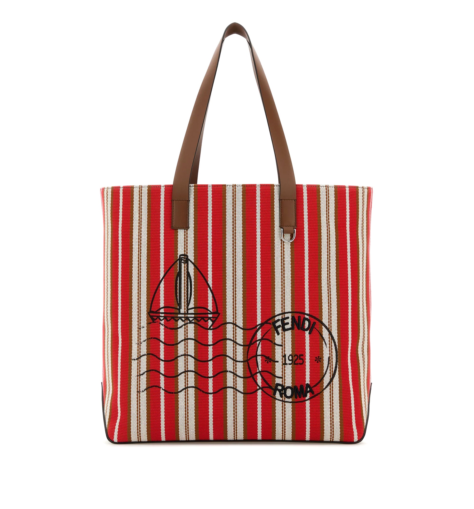 Logo Printed Striped Medium Tote Bag