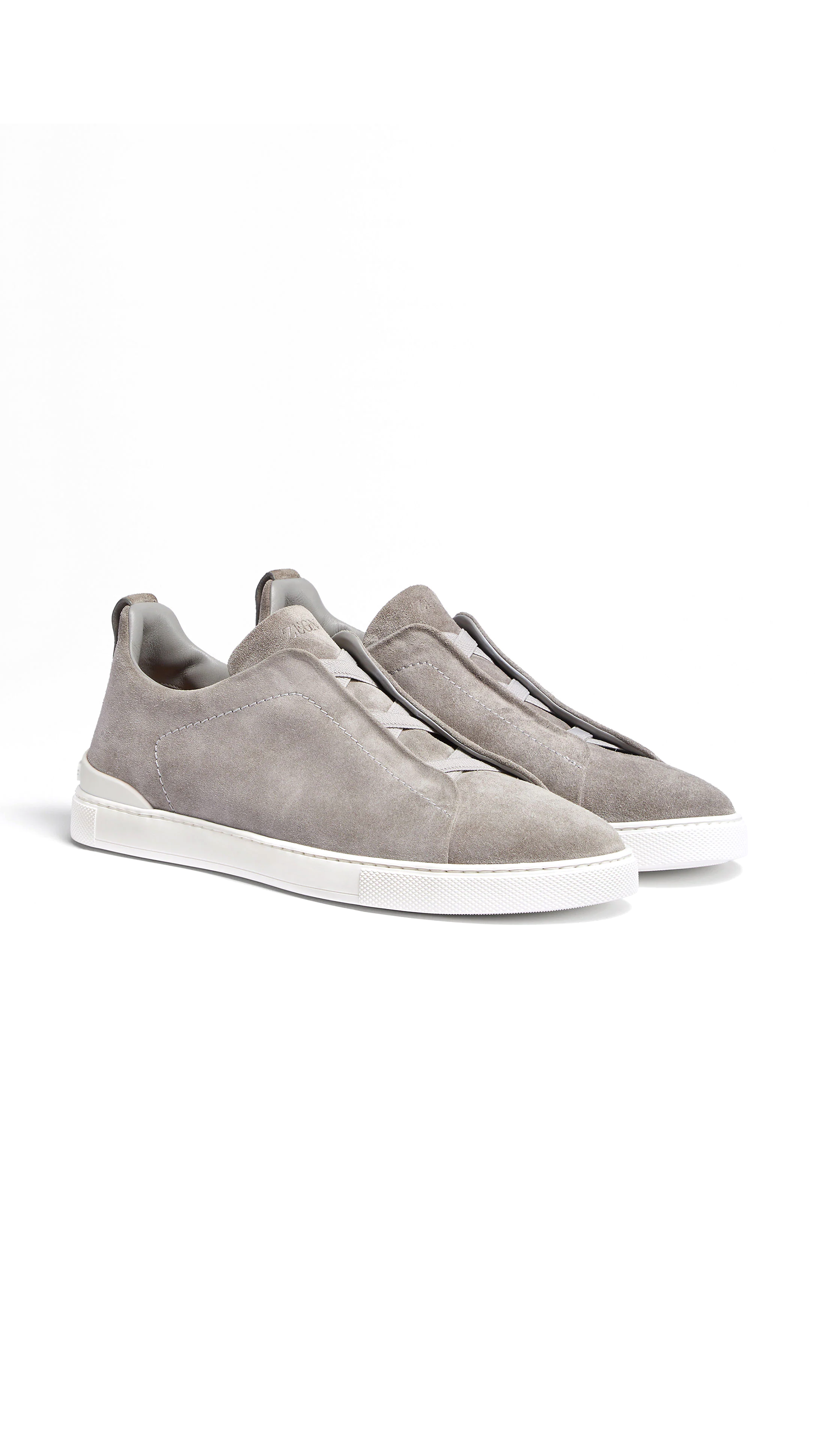 Mélange Suede Triple Stitch Sneakers - Grey