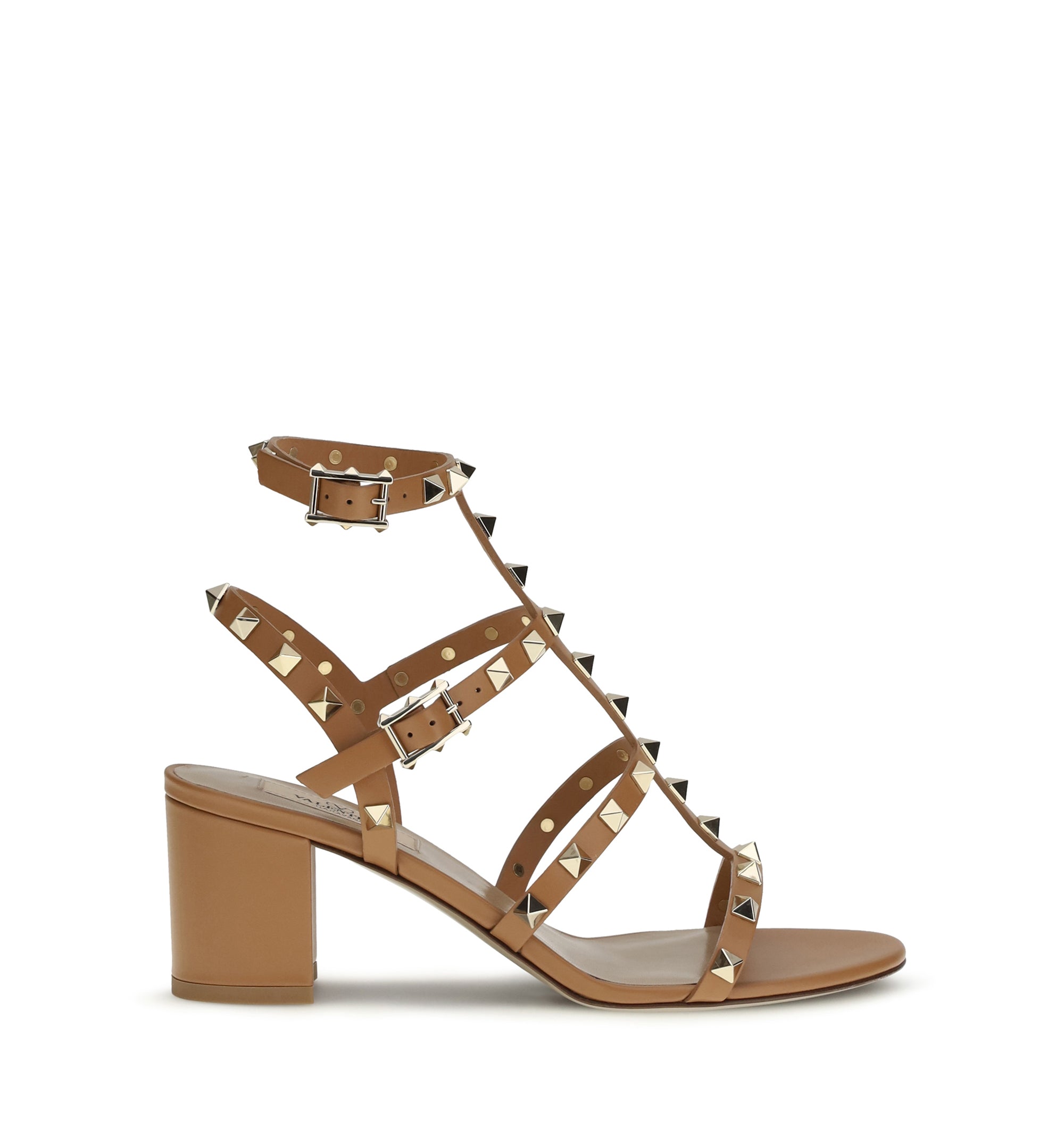 Rockstud Calfskin Ankle Strap Sandal 60 mm