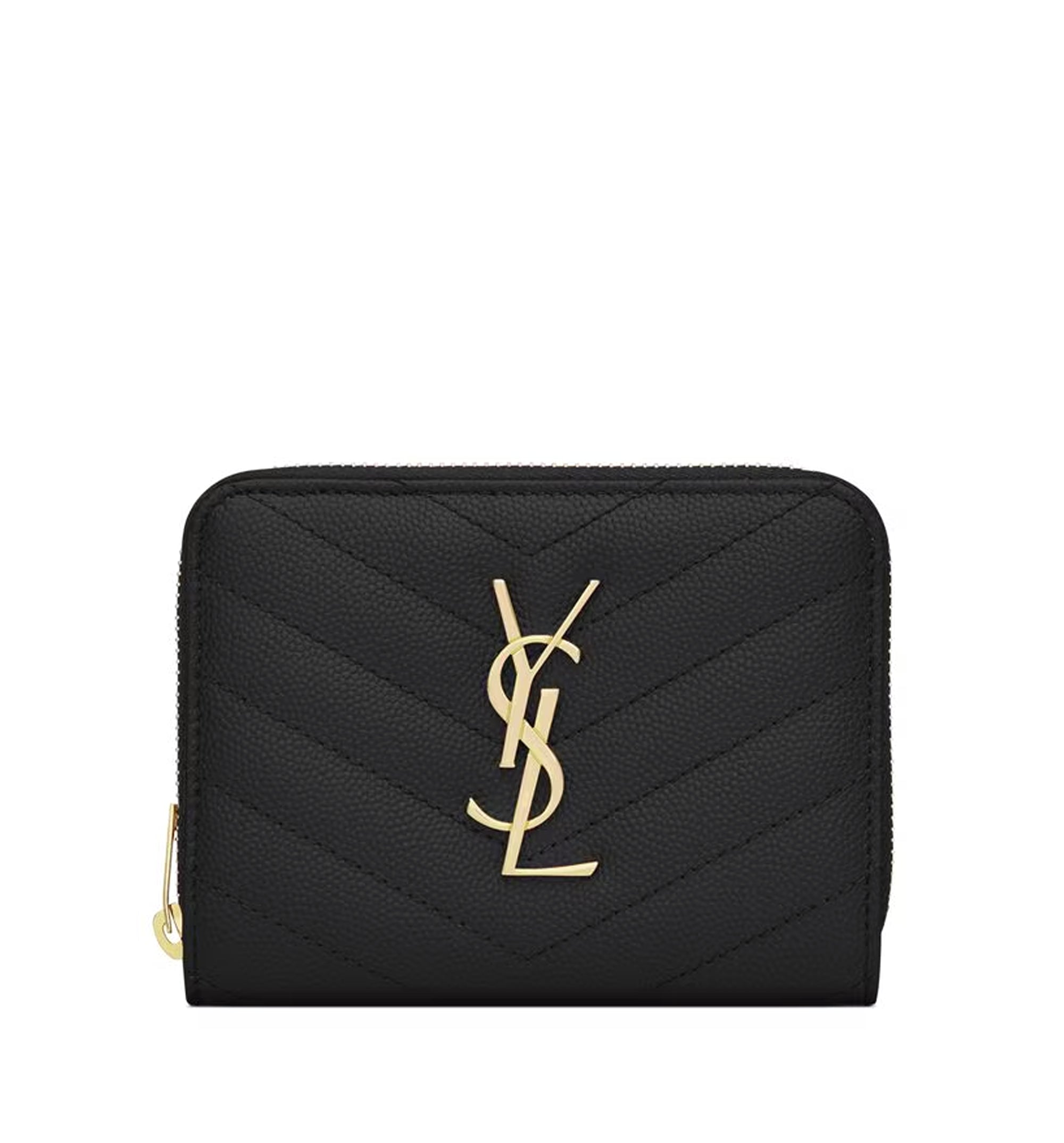 Cassandre Matelassé Compact Zip Around Wallet In Grain De Poudre Leather