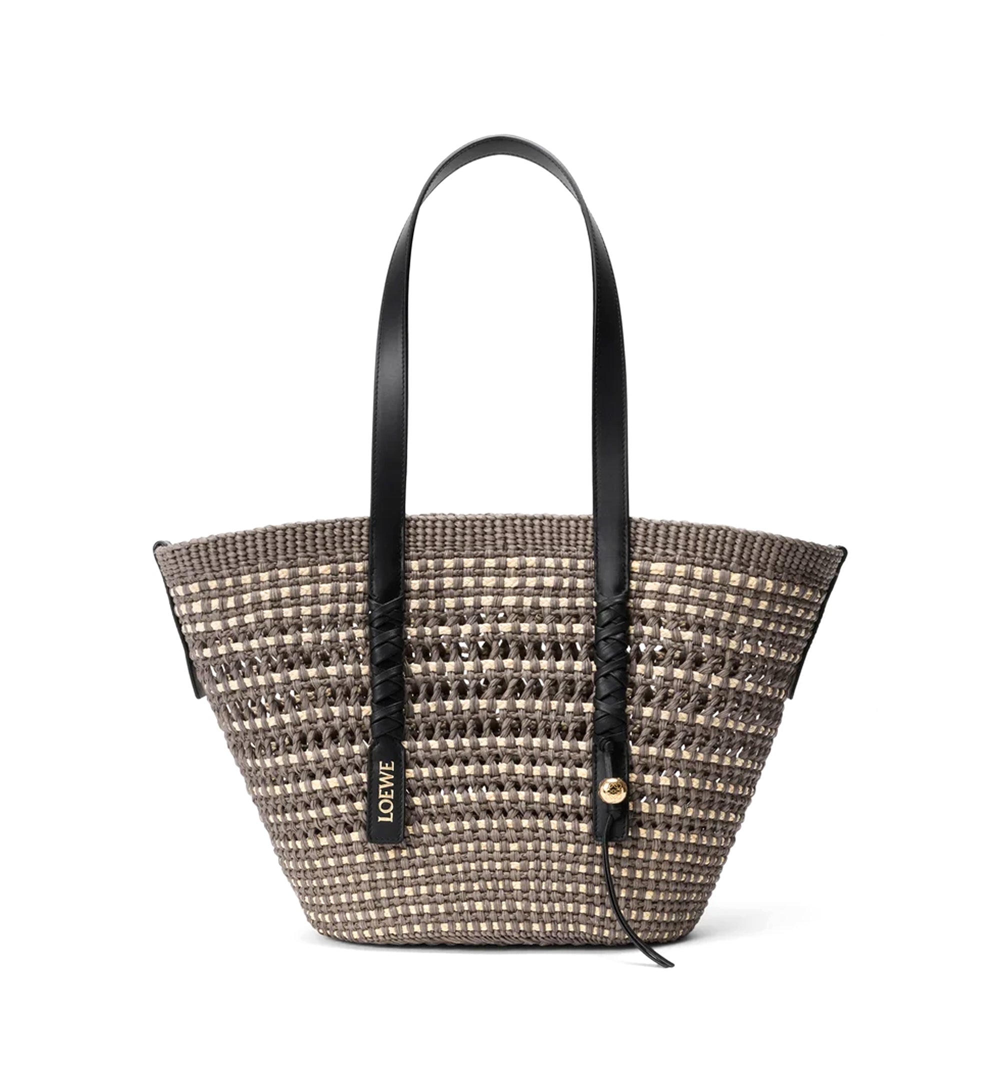 Medium Braid basket in iraca palm and calfskin