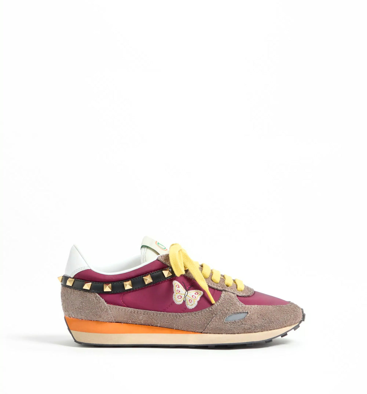 Stud Up Sneaker in Split Leather and Nylon with Butterfly Embroidery