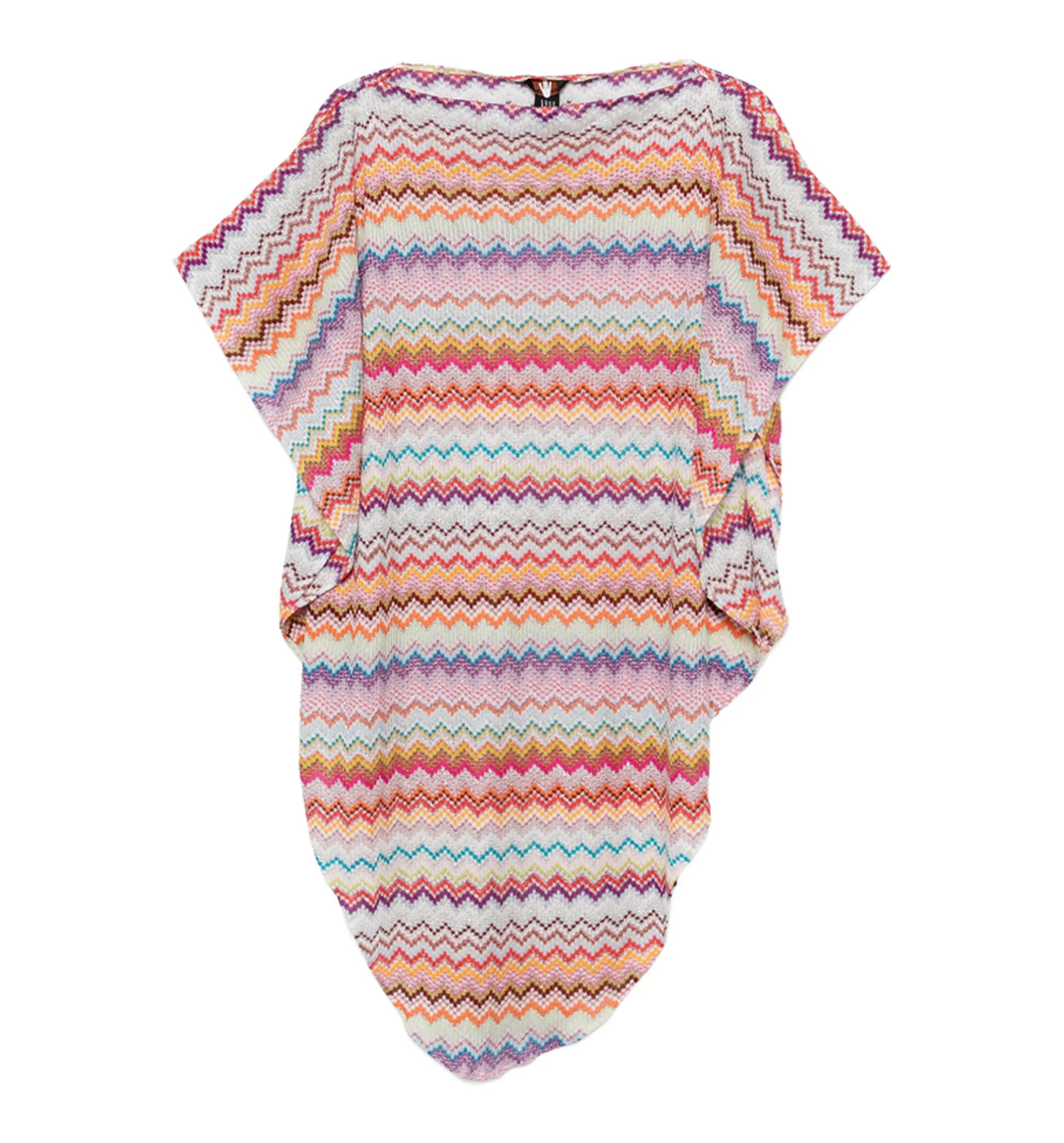 Zigzag-Knit Boat-Neck Poncho