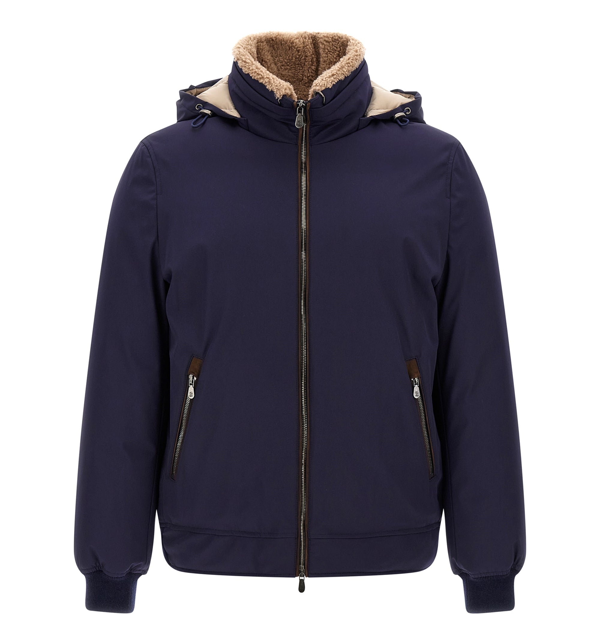 Stretch bonded nylon down jacket with detachable hood
