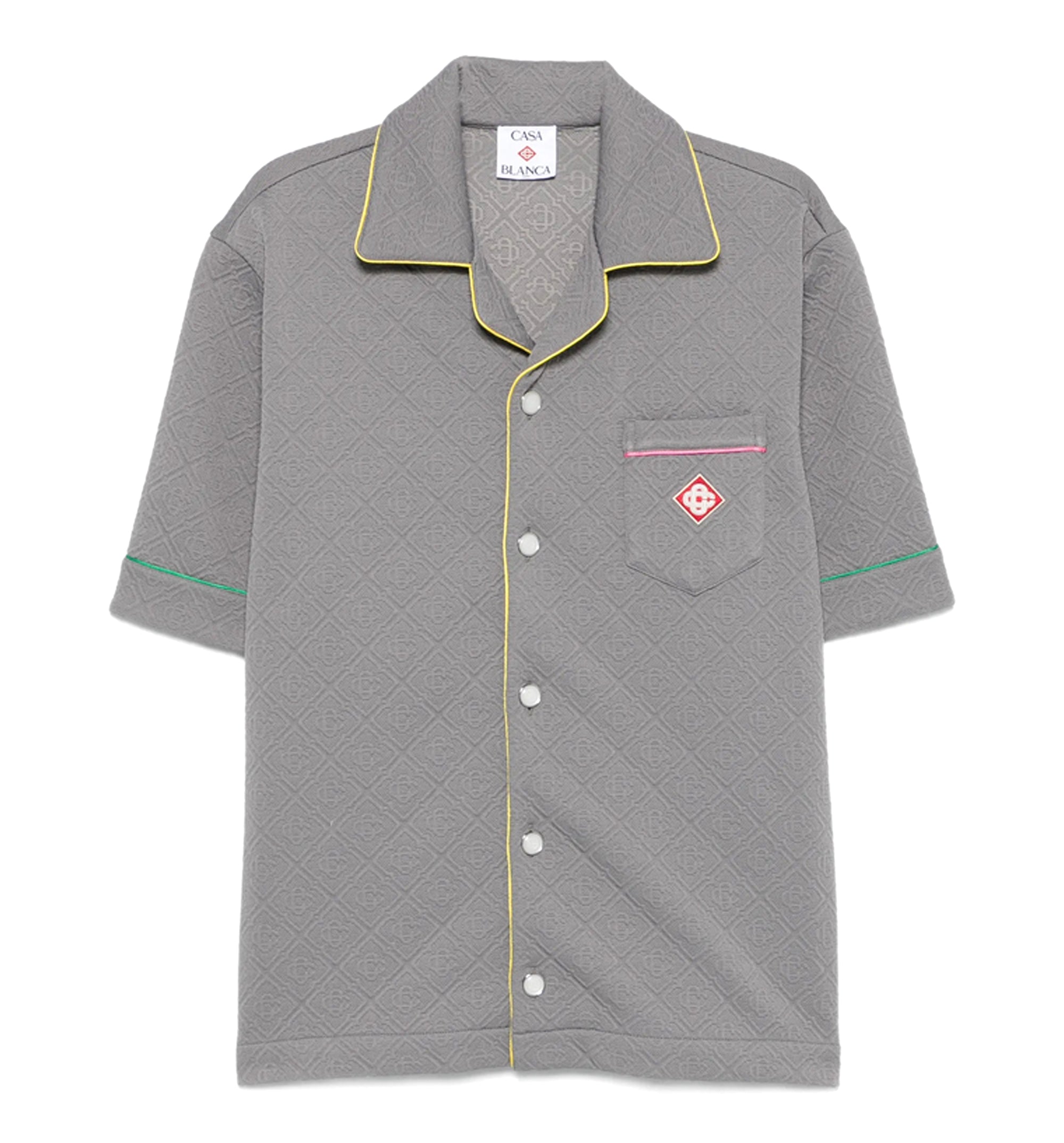 Grey Jacquard Short Sleeve Camp Collar Shirt