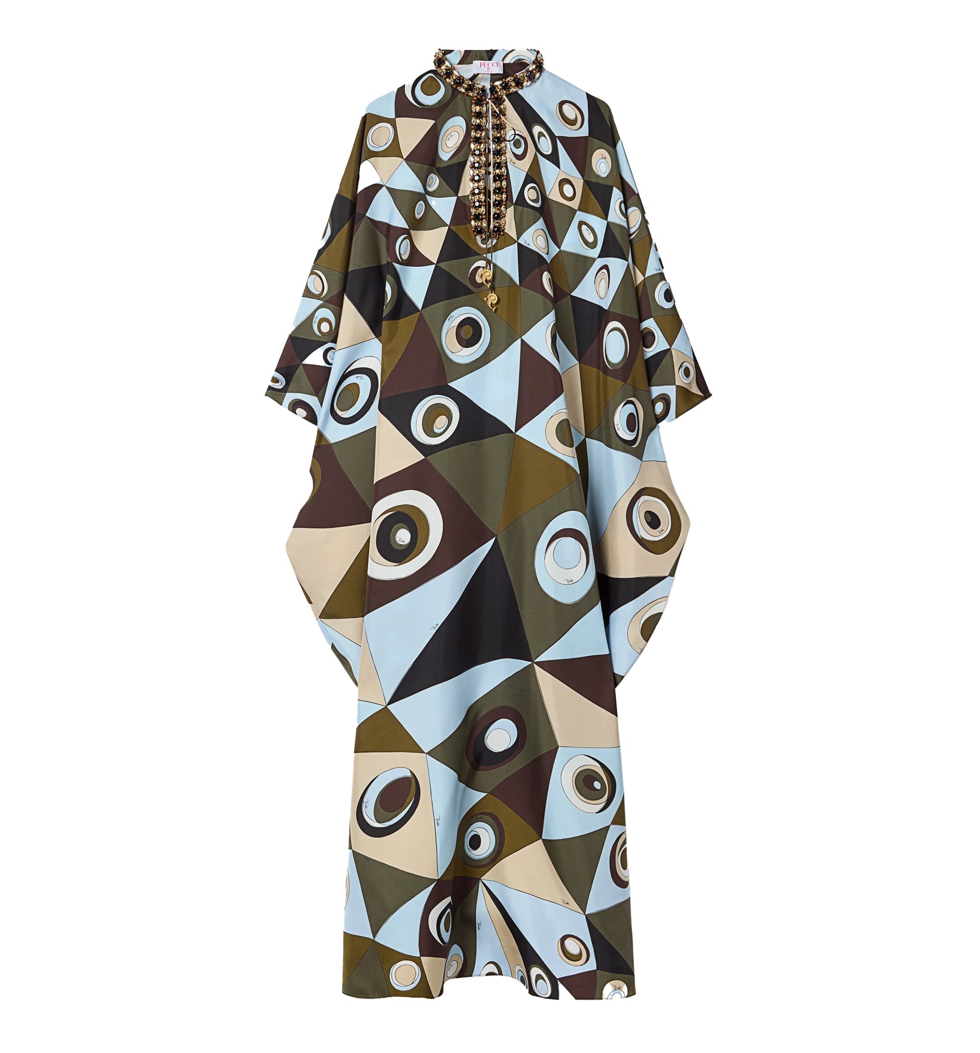 Occhi Print Silk Kaftan with Embroidery