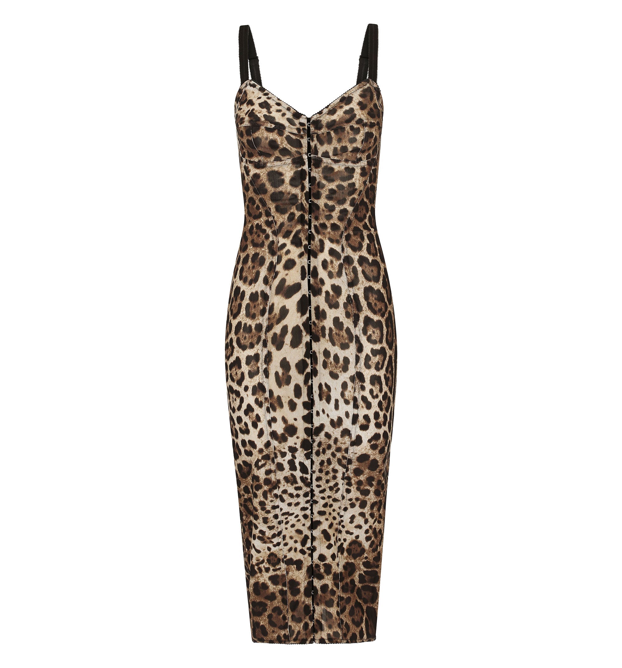 Marquisette calf-length dress with leopard print