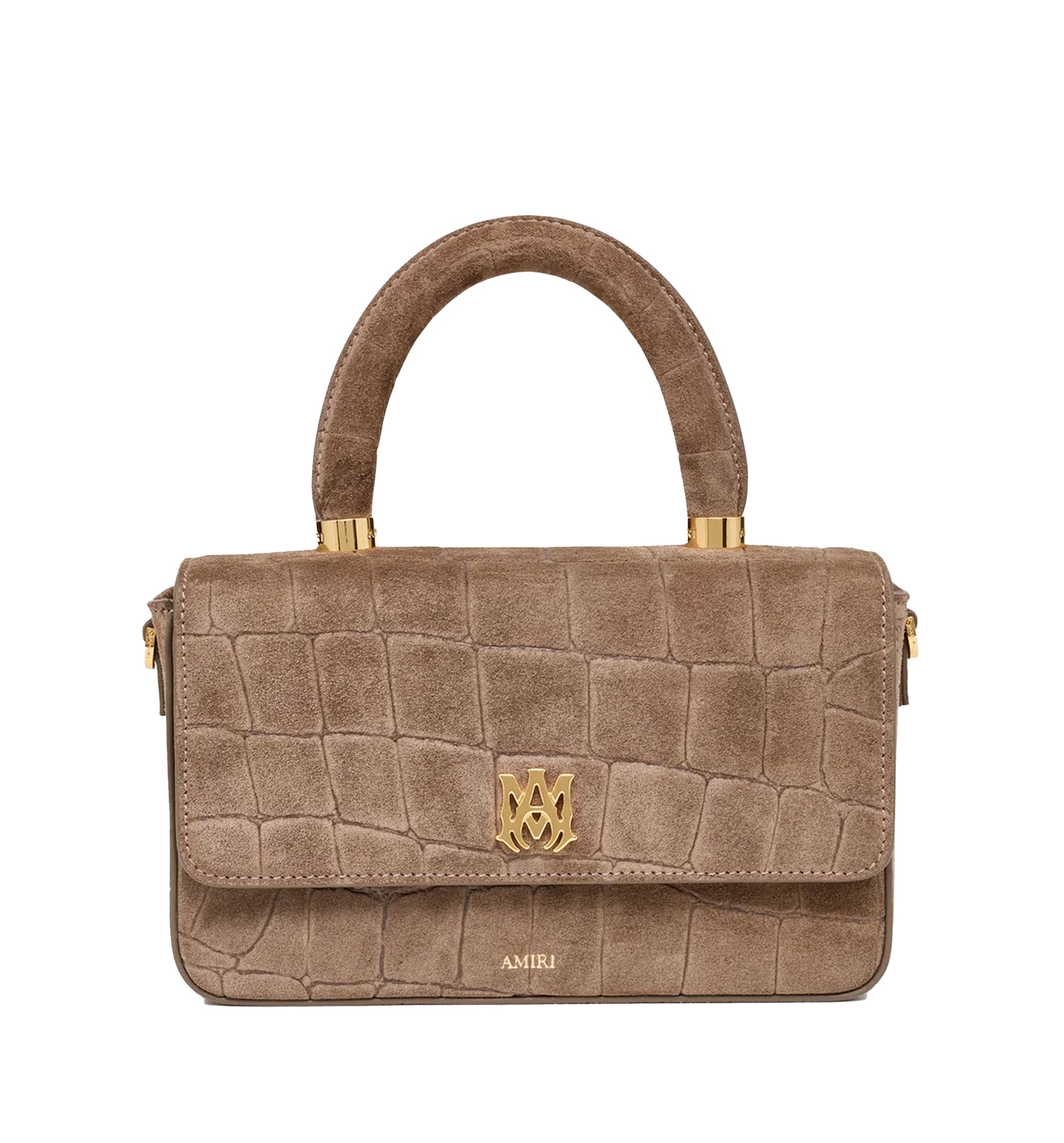 Croc-Effect Suede Crossbody Bag