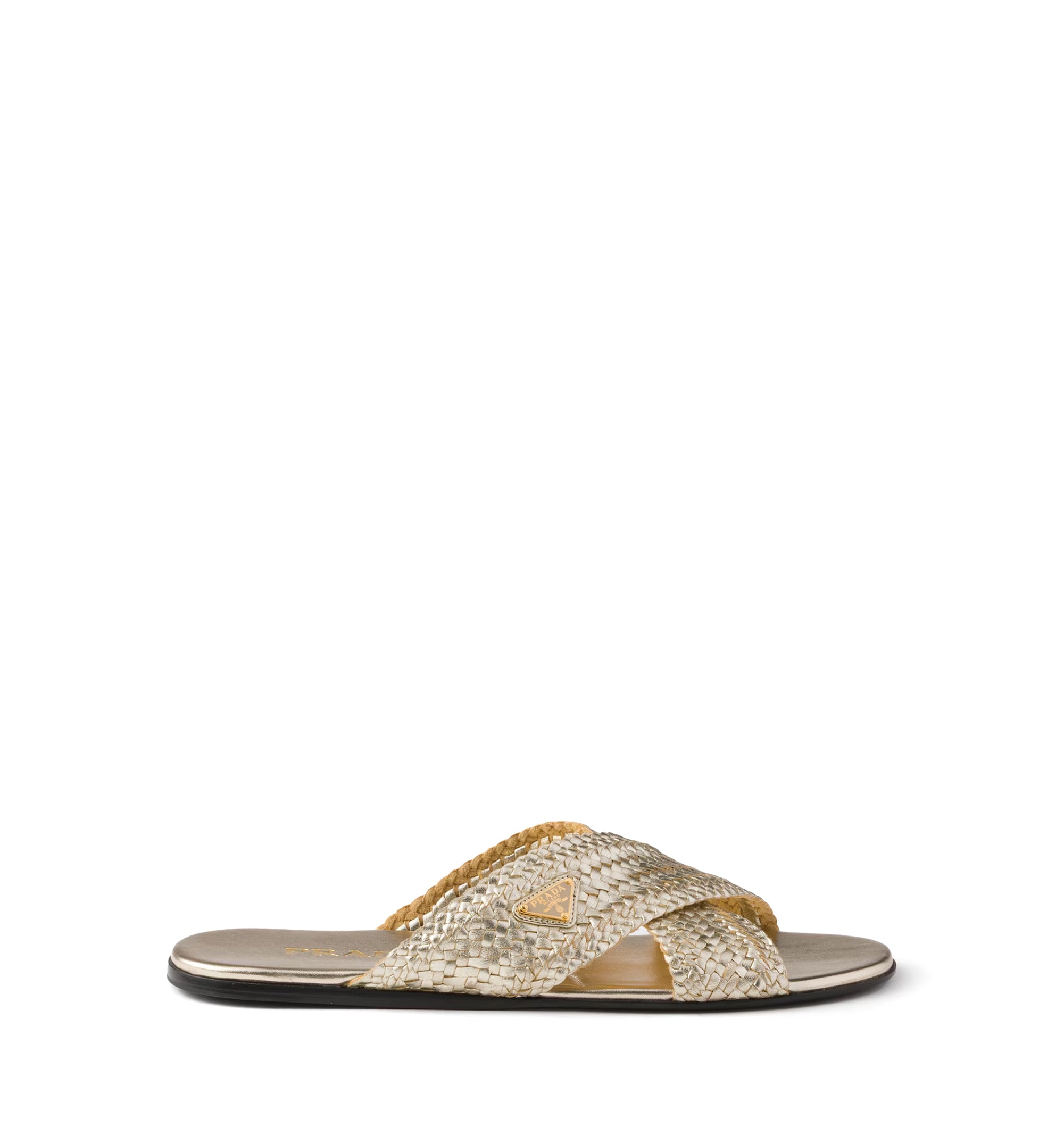 Woven Leather Crisscross Slides
