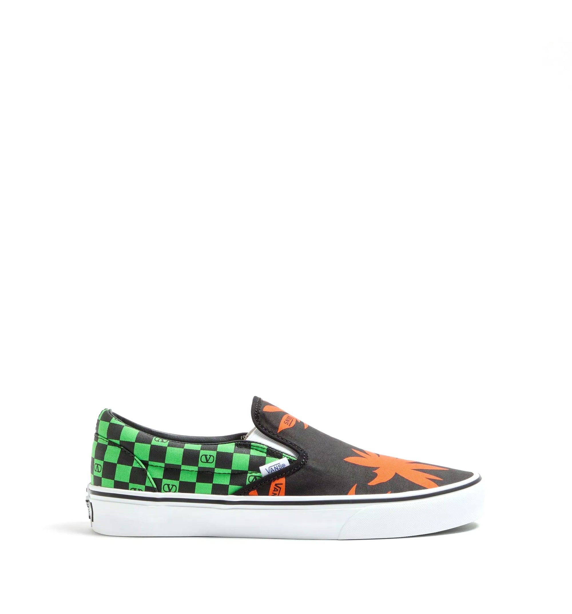Slip-On Fabric Sneaker With VLogo Checkerboard Print And Tropical Leaves Print