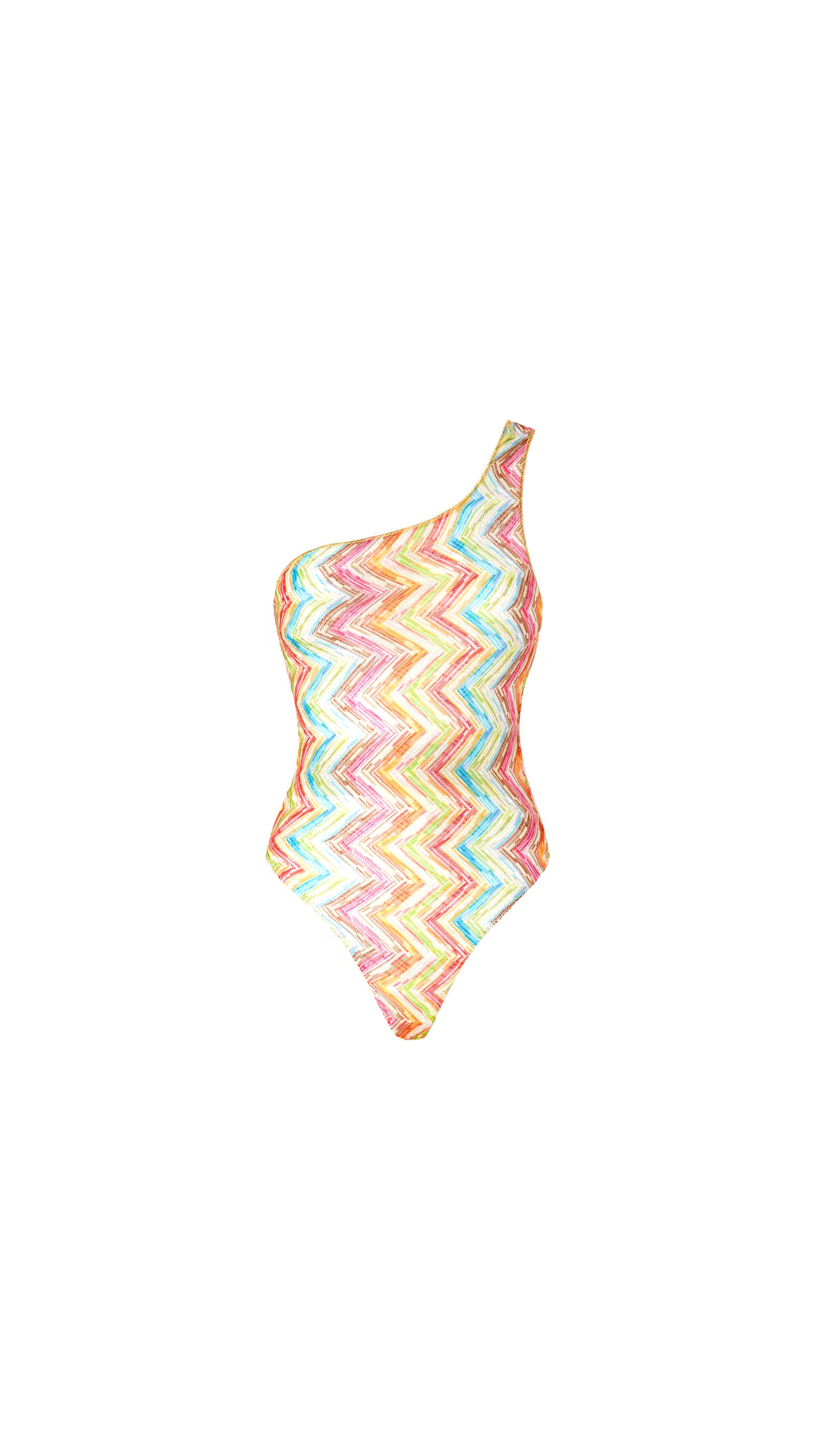 One-shoulder one-piece swimsuit in printed tulle - Multicolor