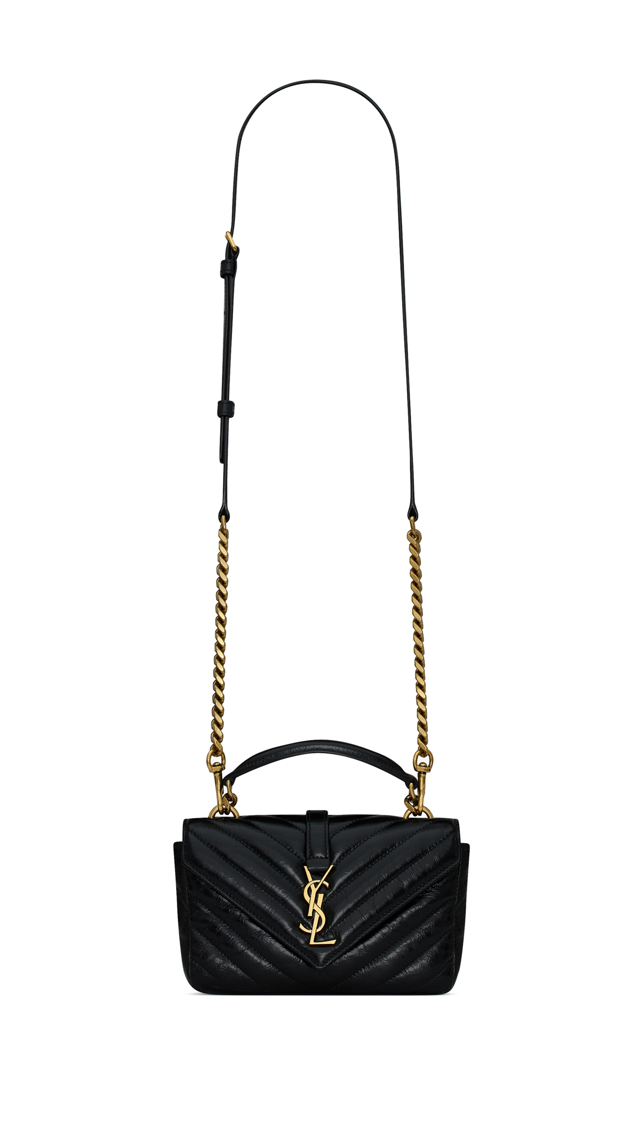 College Mini Chain Bag in Shiny Crackled Leather