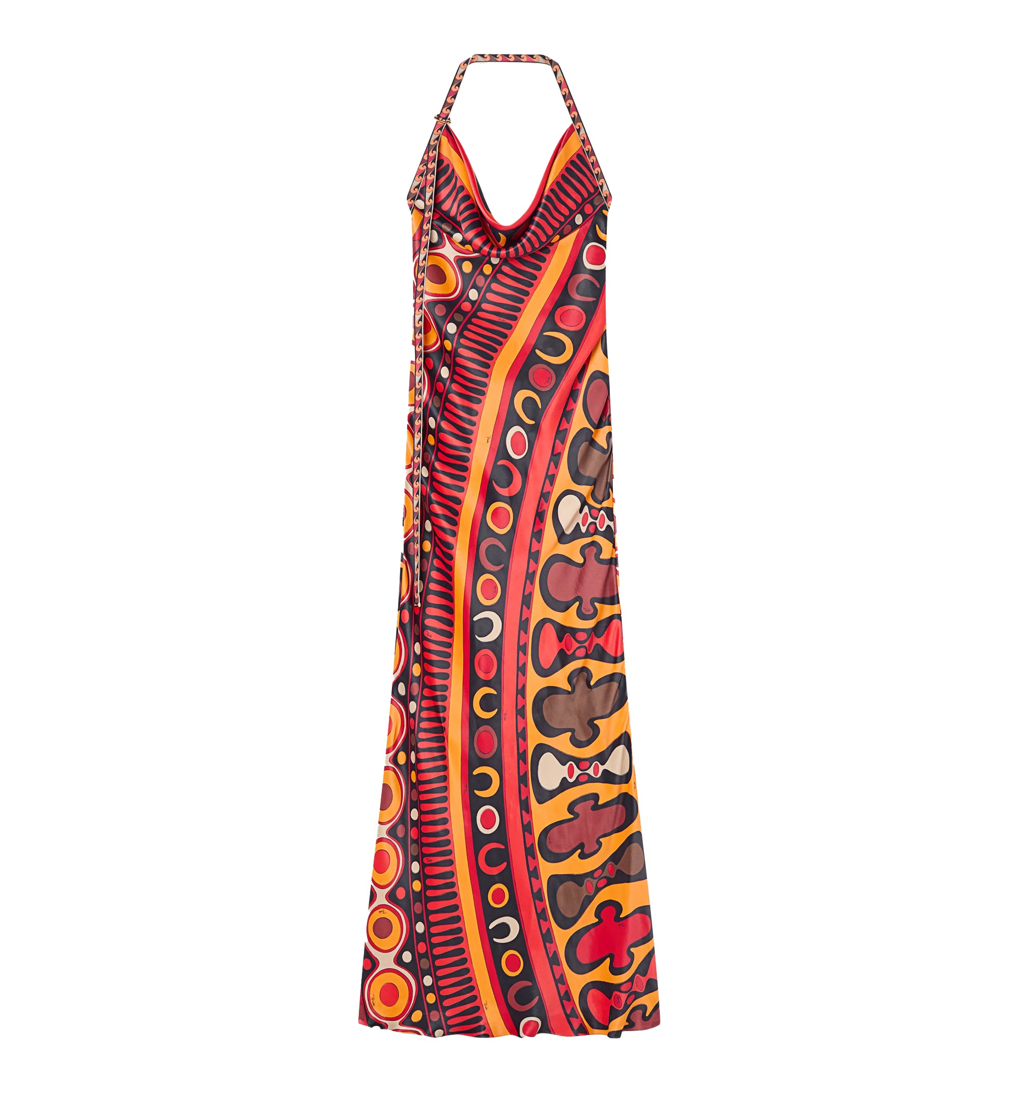 Soleil Print Orange Satin Dress