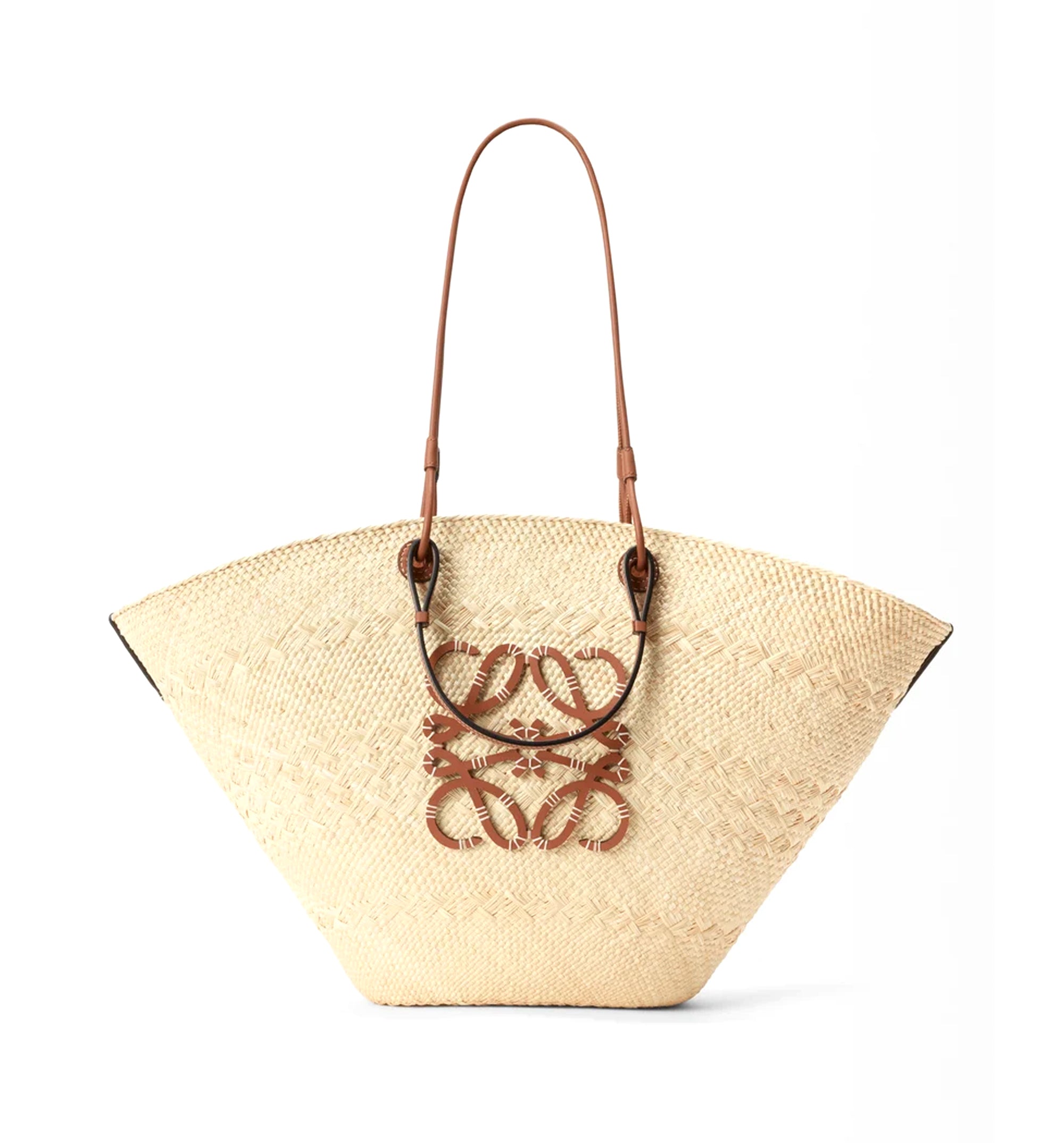Large Anagram basket bag in iraca palm and calfskin