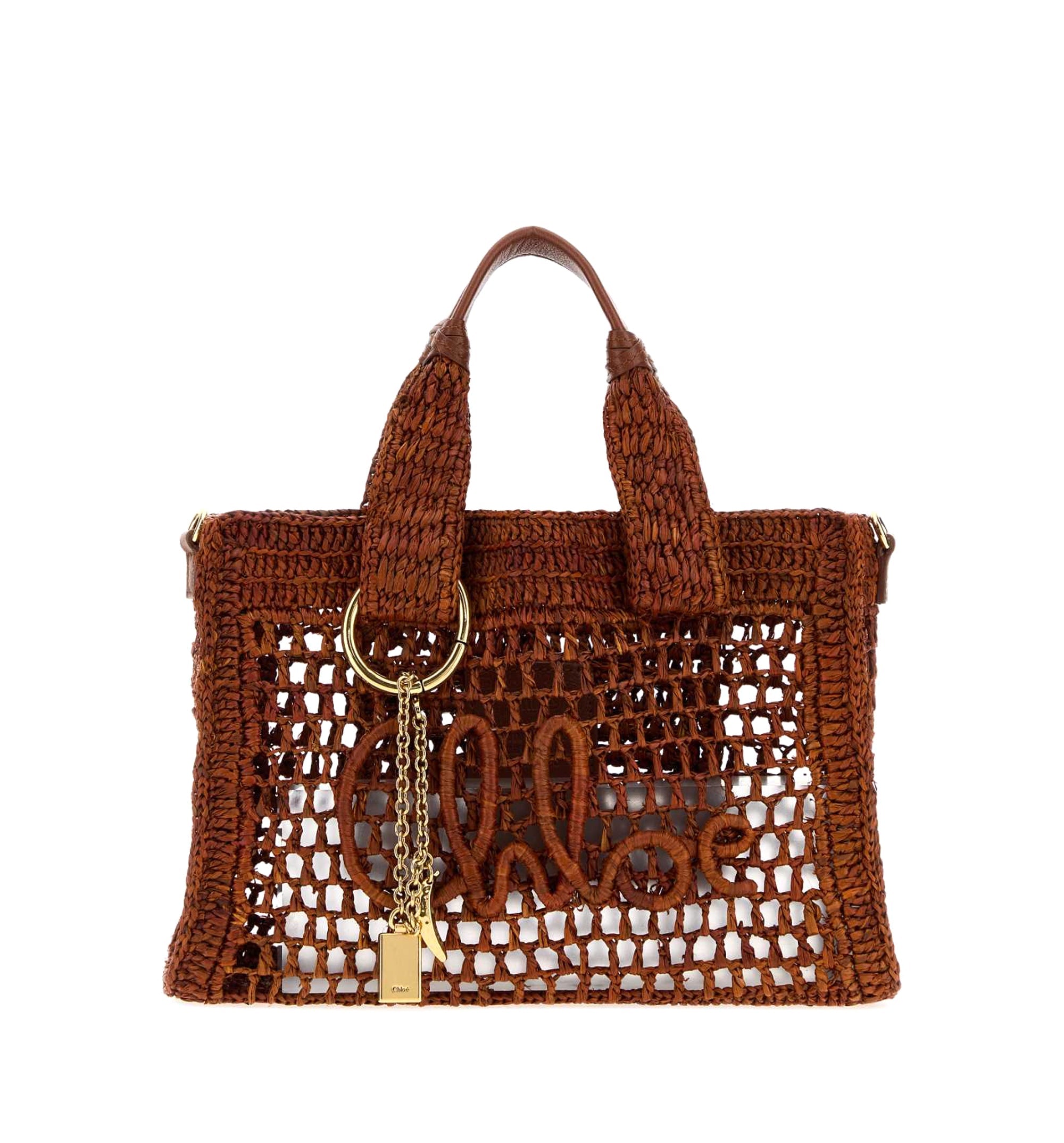 Small Summer Banana east-west tote bag with strap in raffia