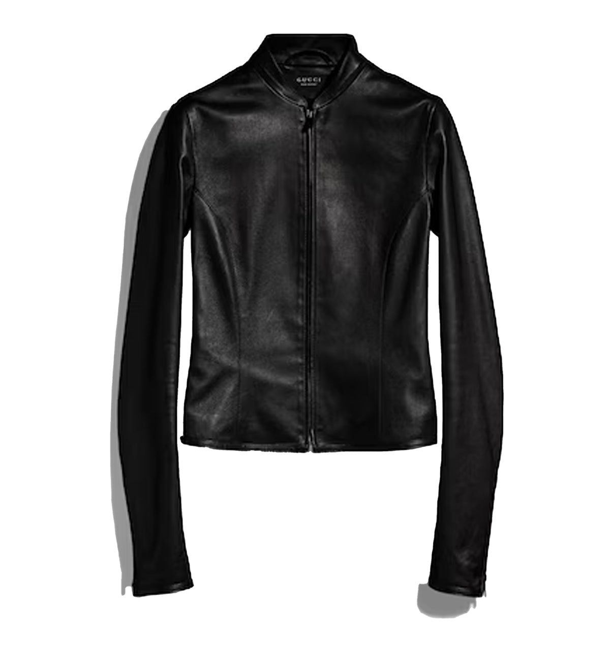 Light stretch leather zip jacket in black