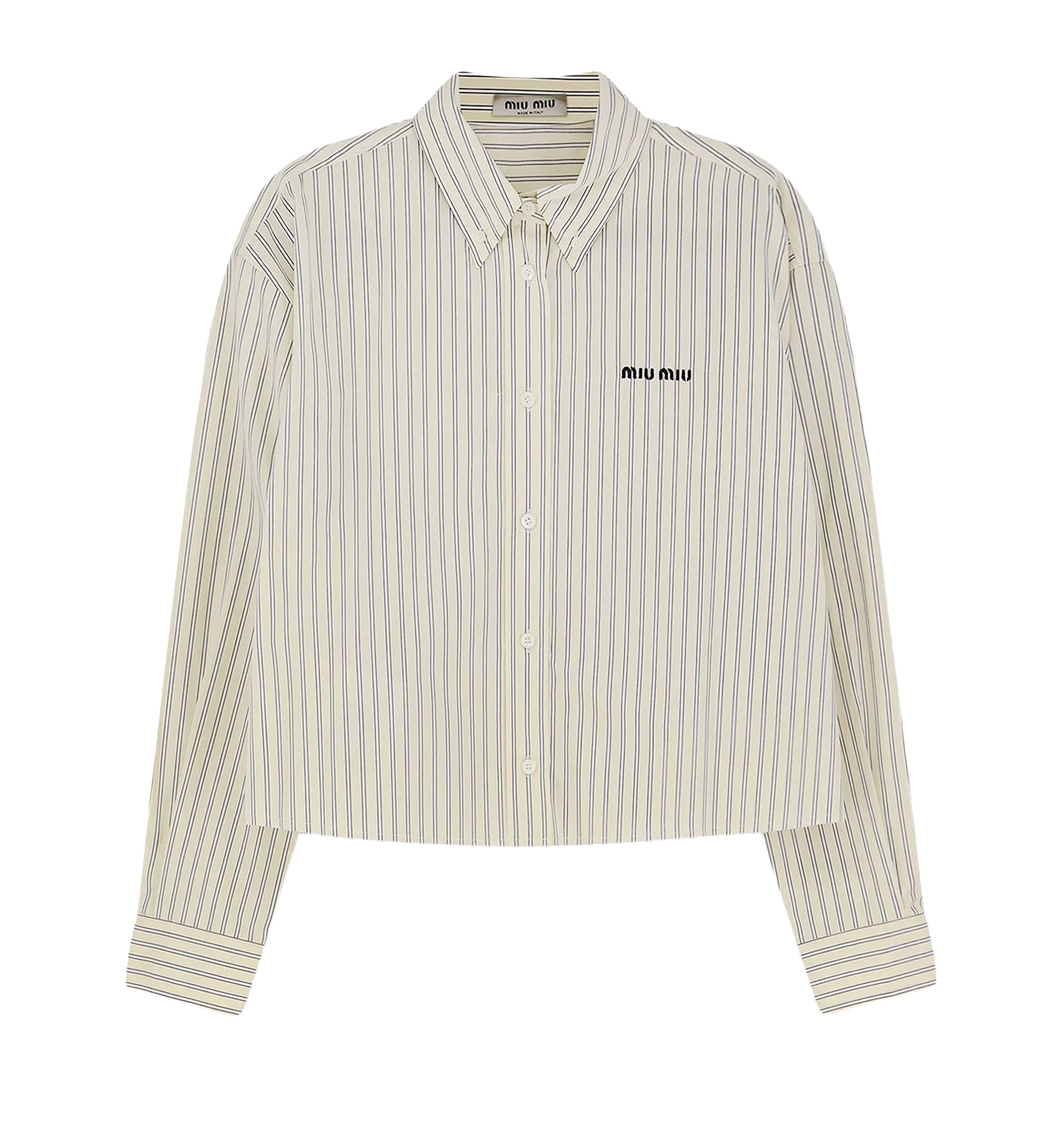 Striped Cotton Poplin Crop Shirt With Logo