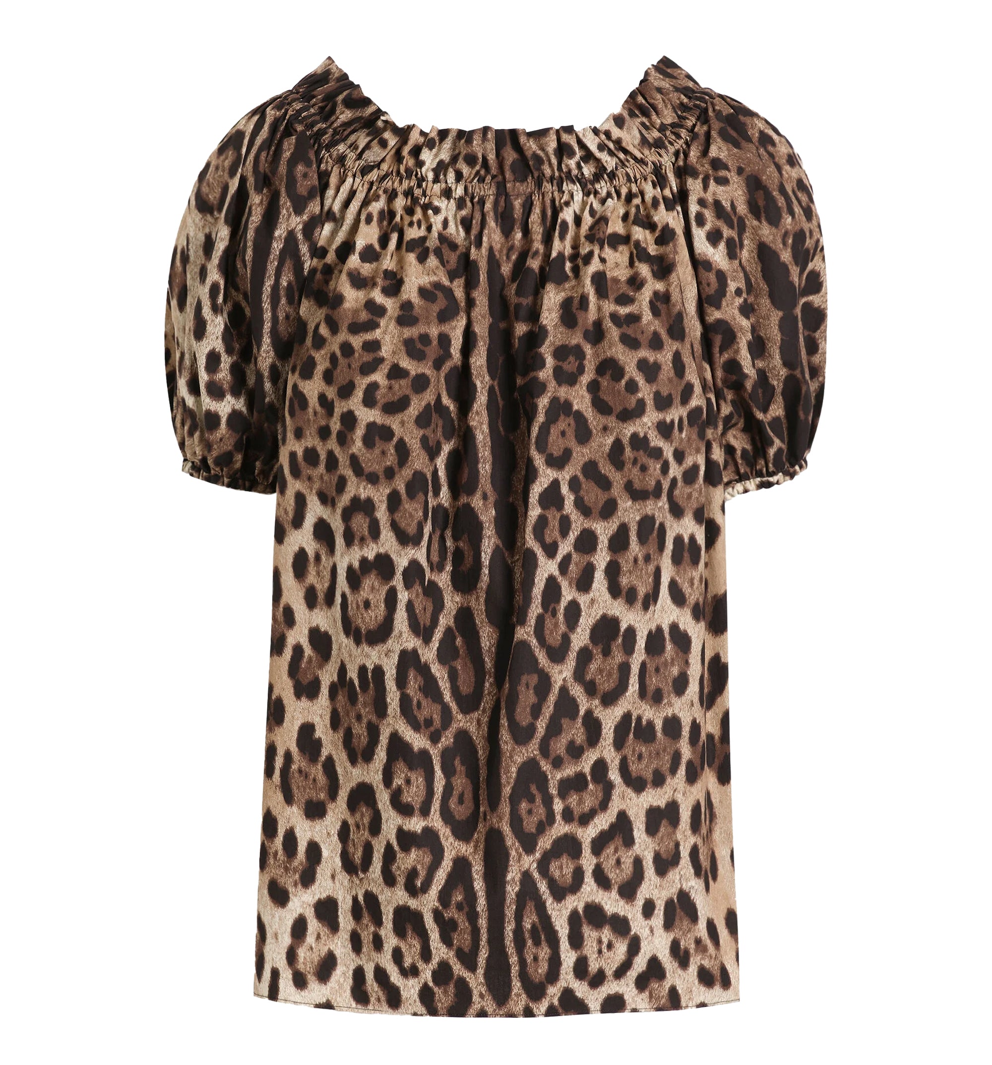Short-Sleeved Leopard-Print Poplin Top