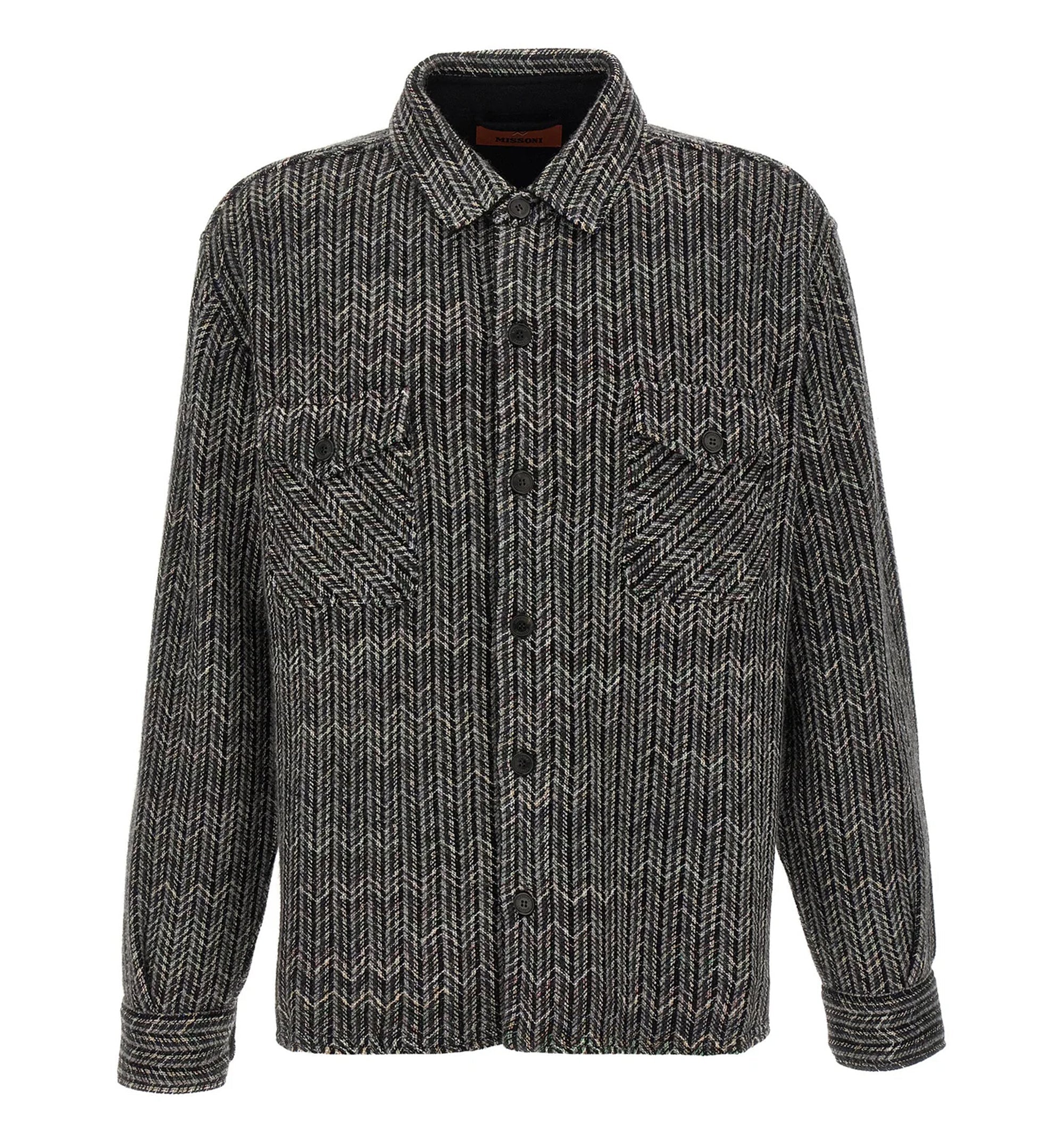 Overshirt in Wool-Cotton Blend With Zigzag Pattern