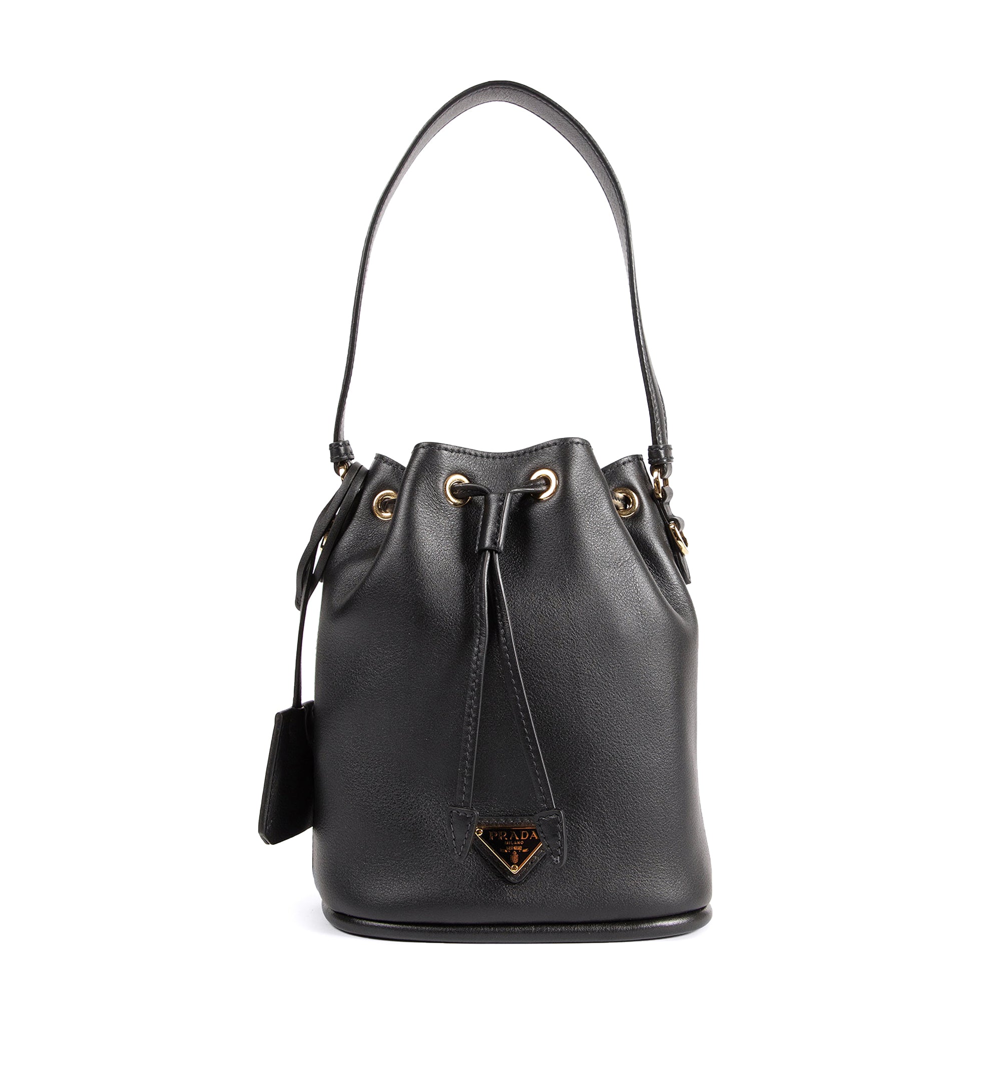 Leather Mini Bucket Bag - Black