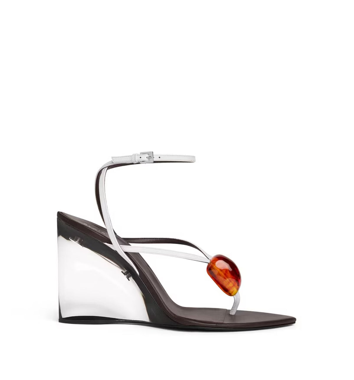 Invisible Jewel Wedge Sandals In Patent Calfskin