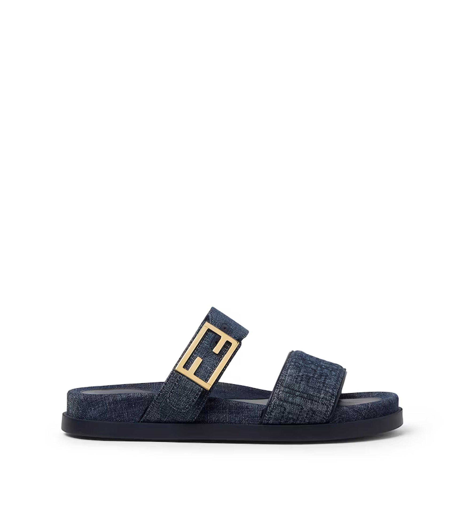 Fendi Feel Dark Blue Denim Fabric Slides