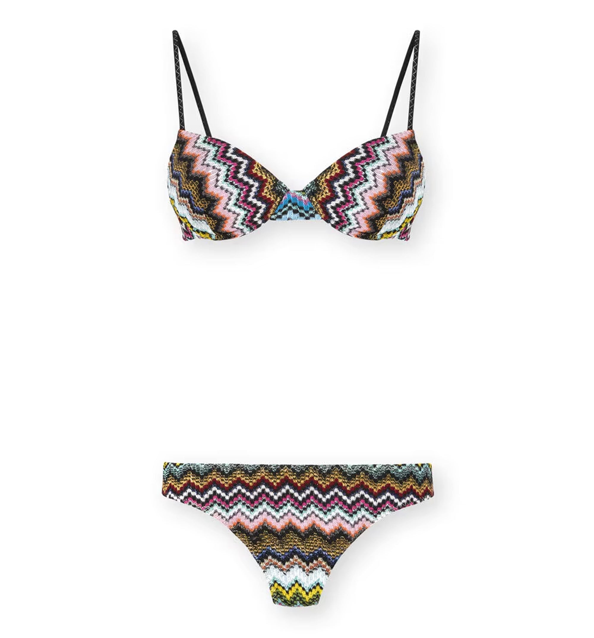 Balcony Bikini In Lamé Viscose With Zigzag Pixel-Effect Pattern