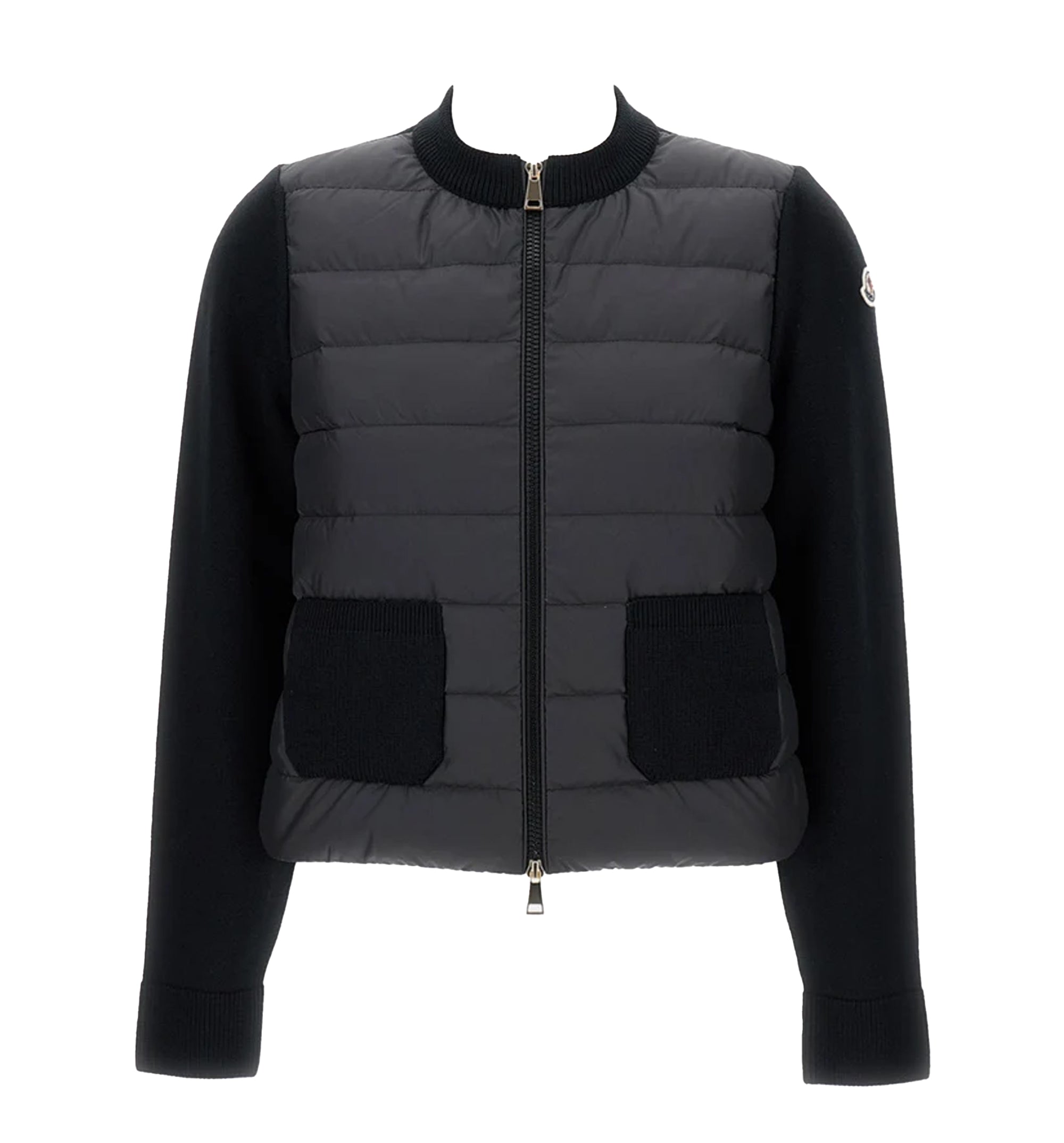 Black Padded Wool Zip-Up Cardigan