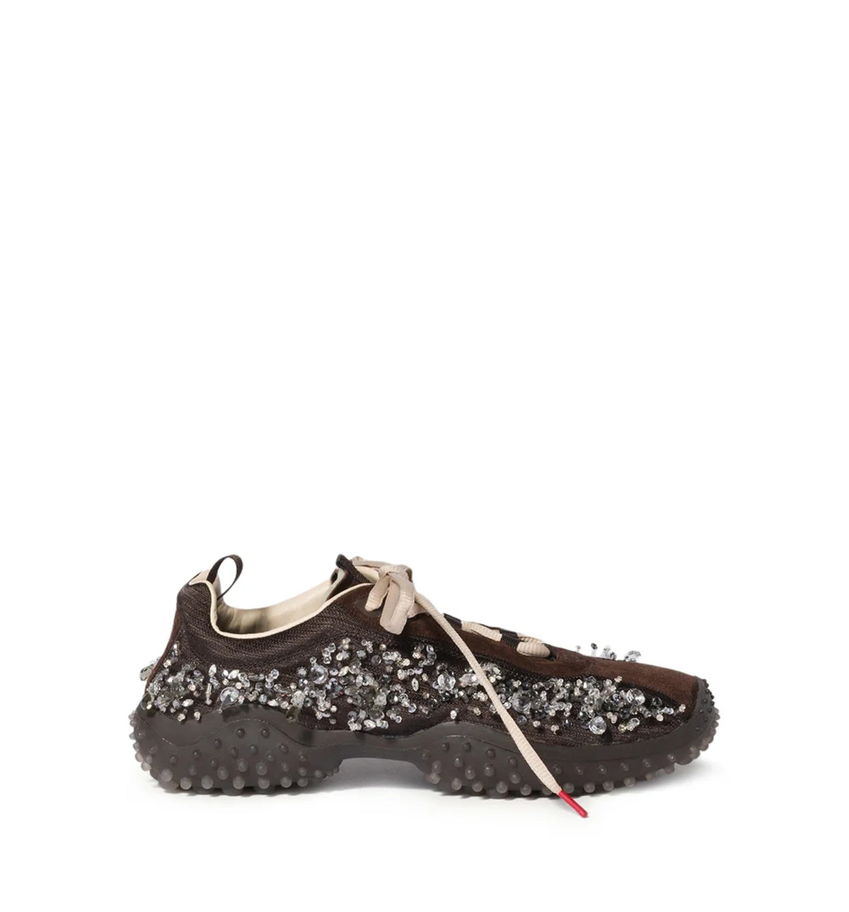 Bubble embroidered technical fabric and suede sneakers